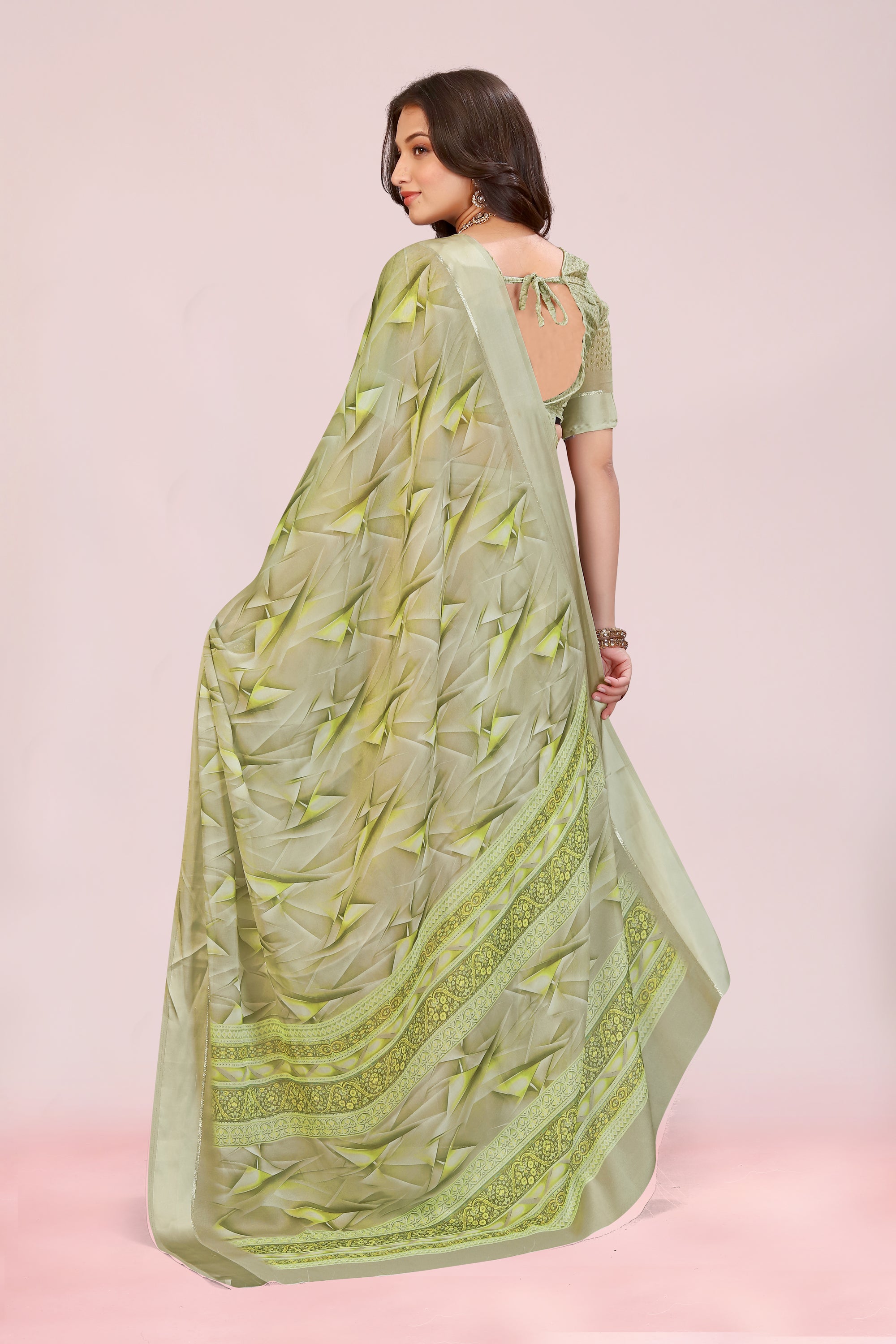 Amita Lime Green Dull Moss with Satin Border