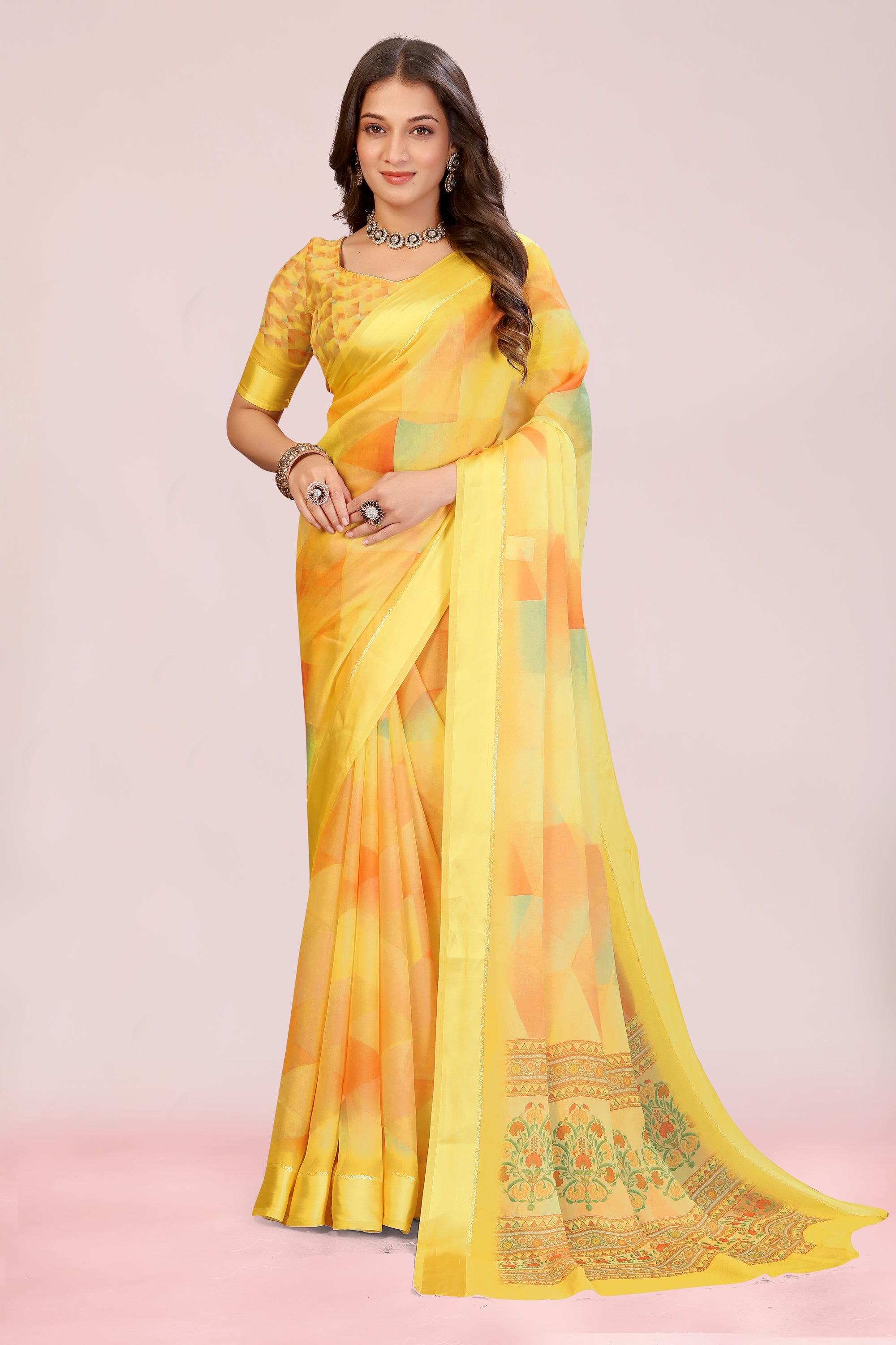 Amita Corn Yellow Dull Moss with Satin Border
