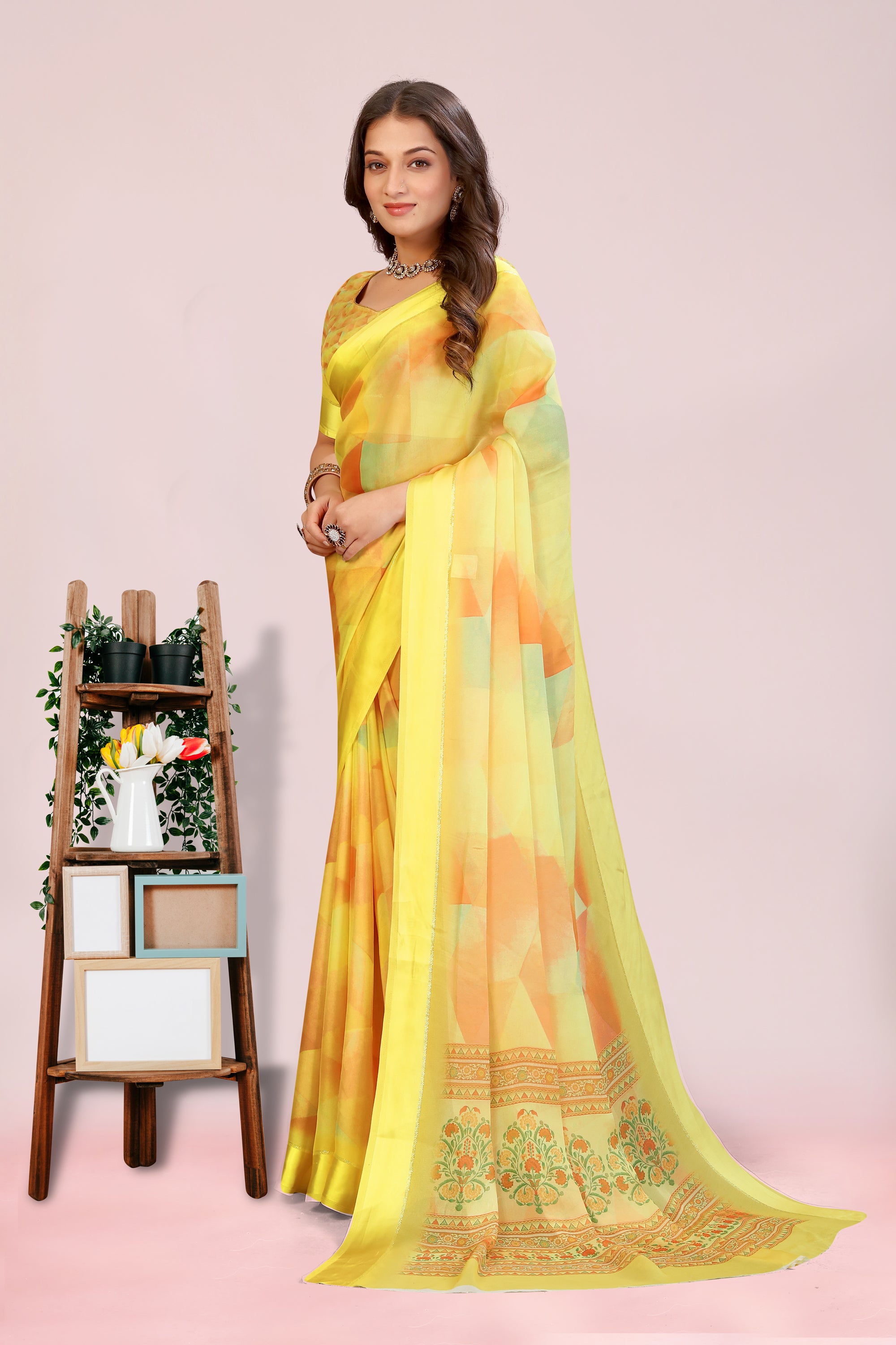 Amita Corn Yellow Dull Moss with Satin Border