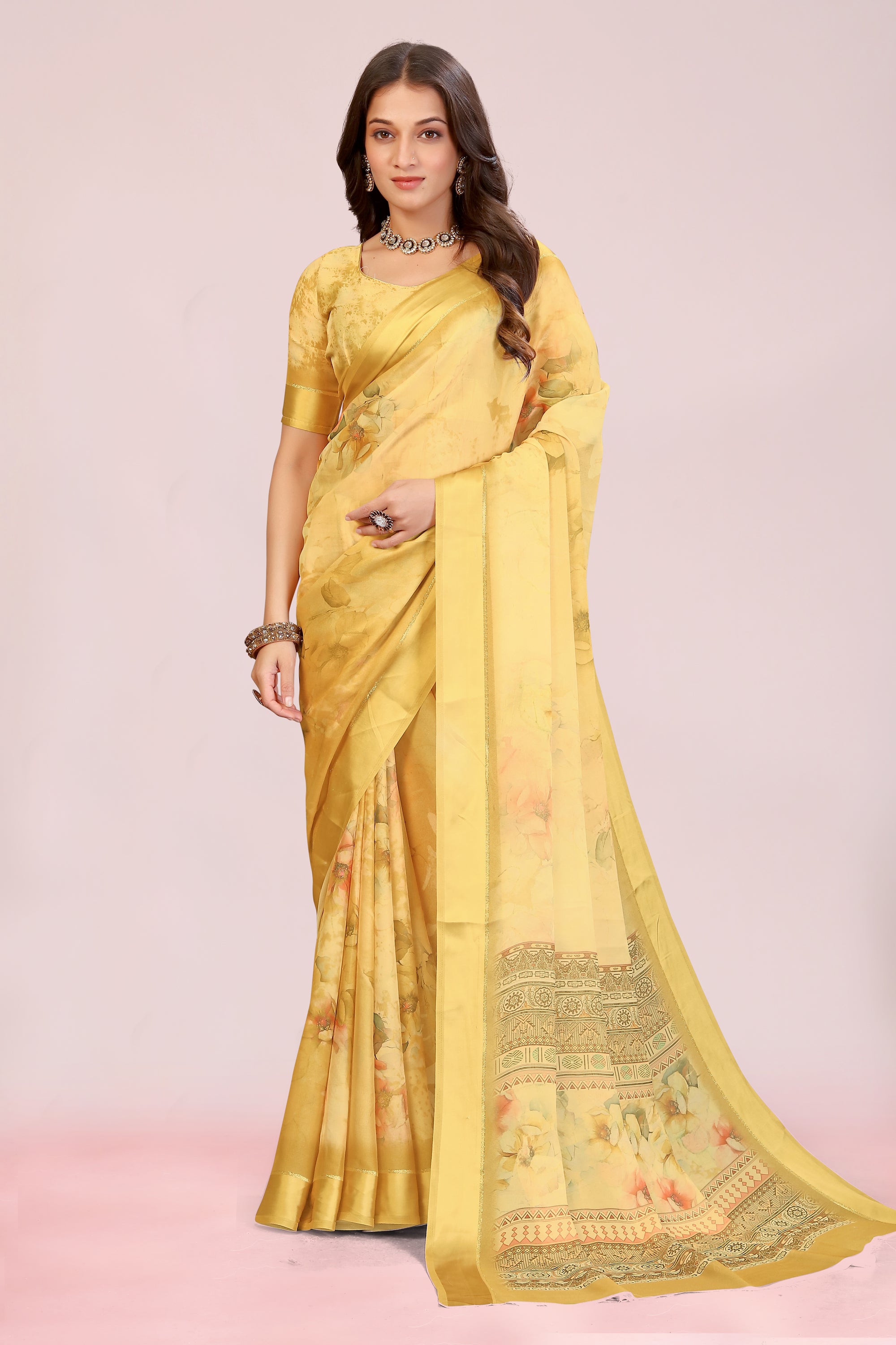 Amita Mustard Yellow Dull Moss with Satin Border