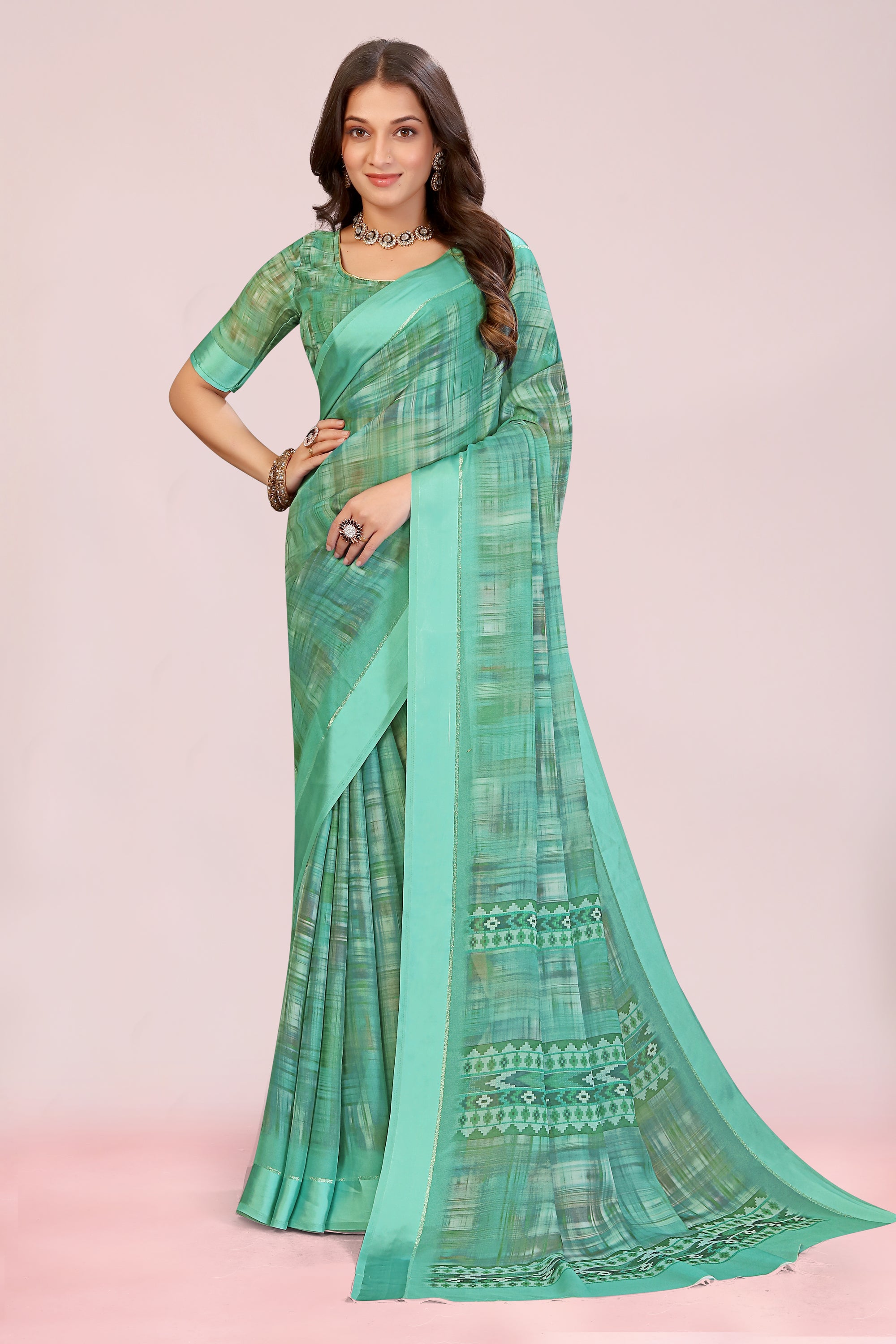 Amita Sea Green Dull Moss with Satin Border