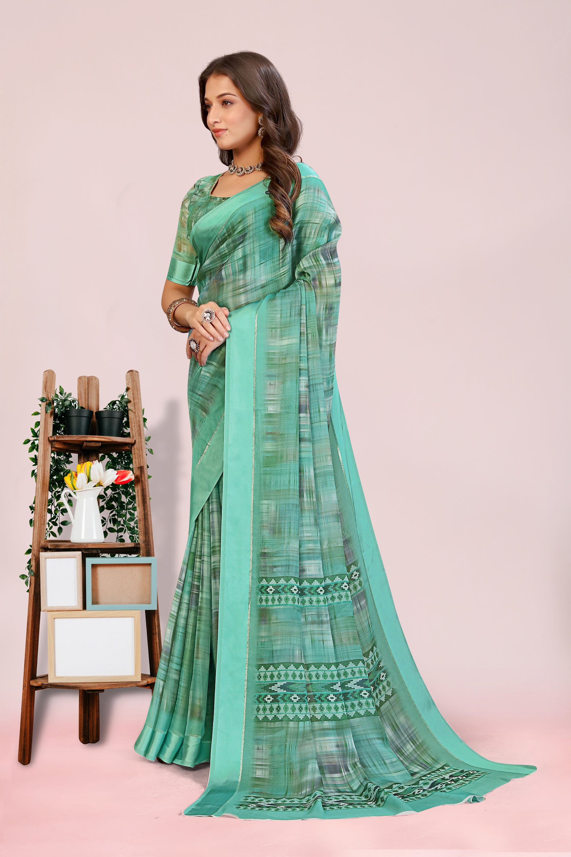 Amita Sea Green Dull Moss with Satin Border