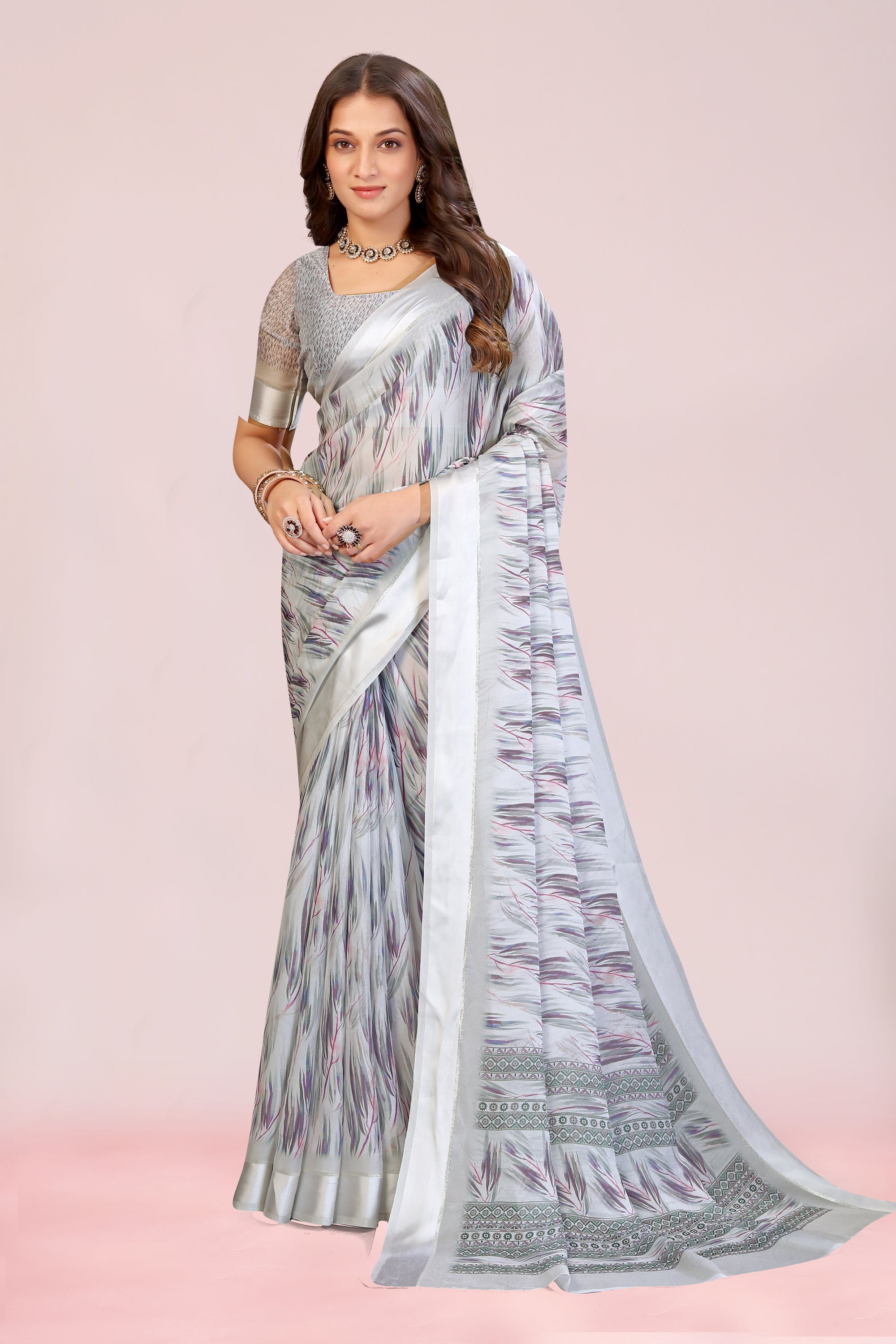 Amita Pastel Silverfish Dull Moss with Satin Border