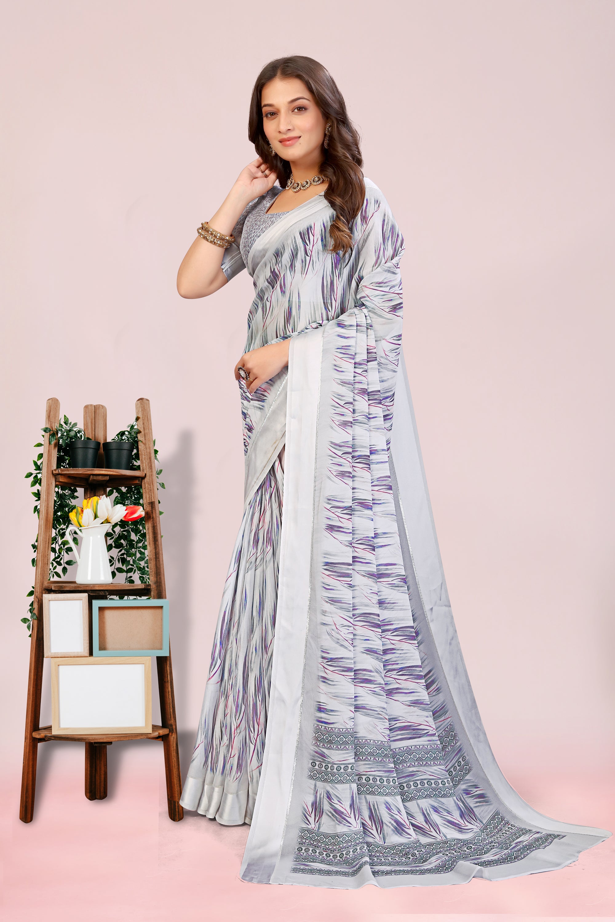 Amita Pastel Silverfish Dull Moss with Satin Border