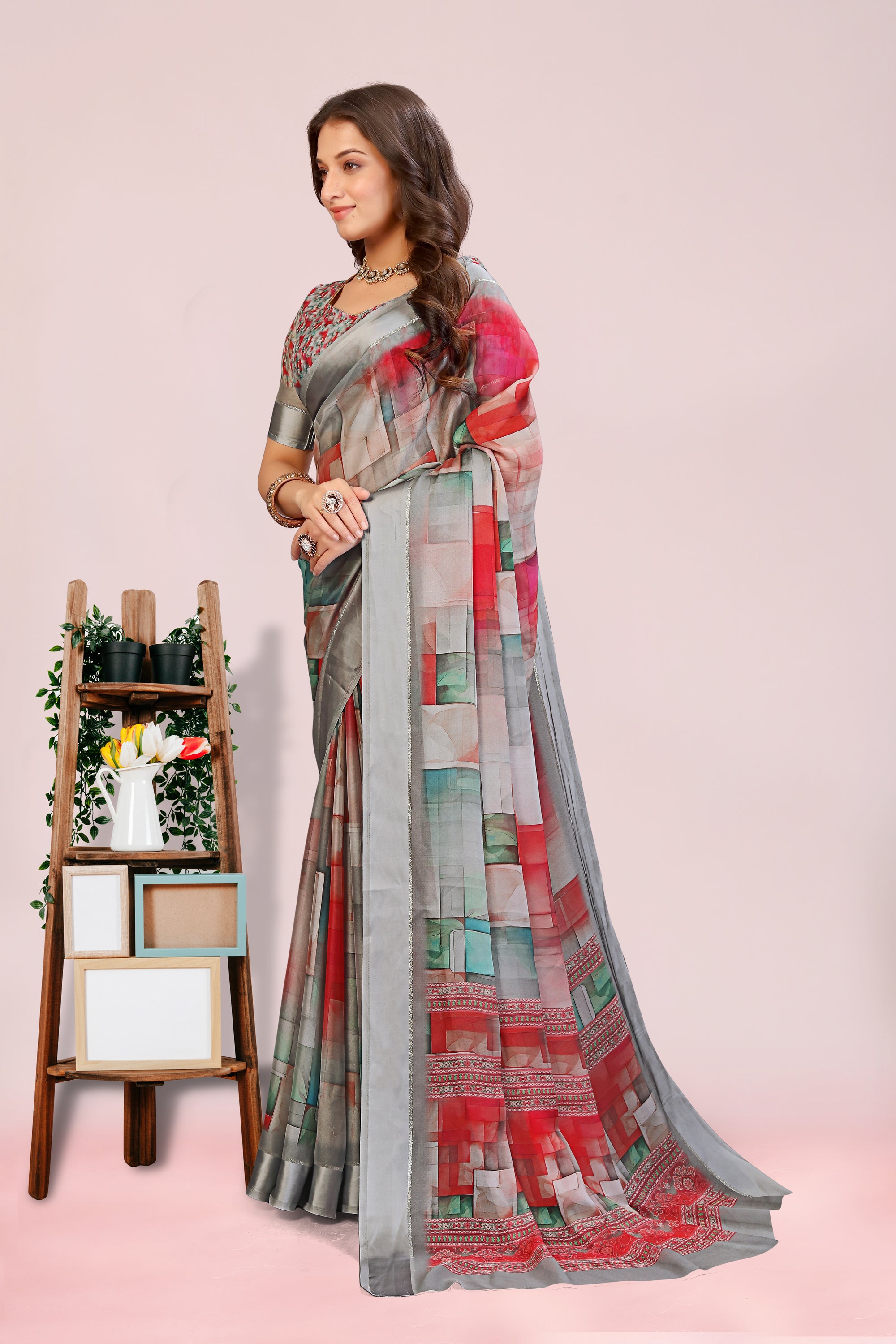Amita Geometrical Dull Moss with Satin Border
