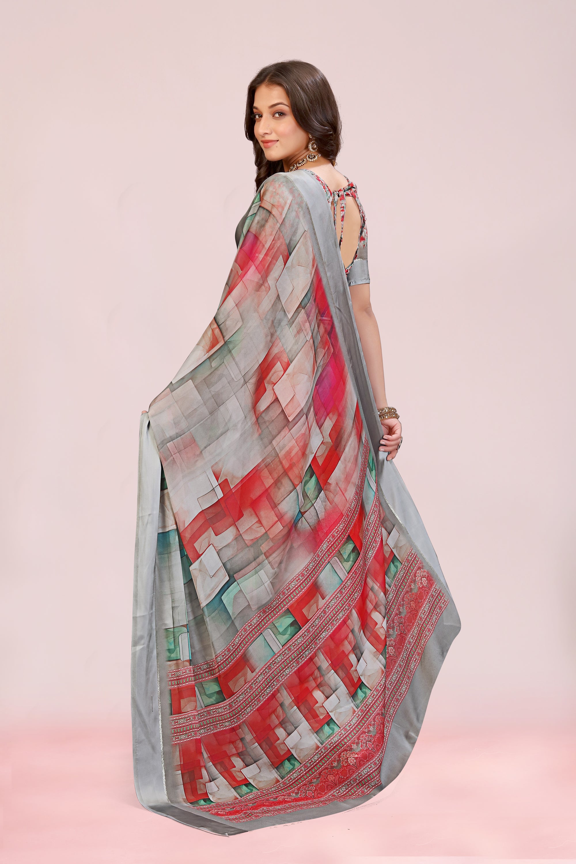 Amita Geometrical Dull Moss with Satin Border