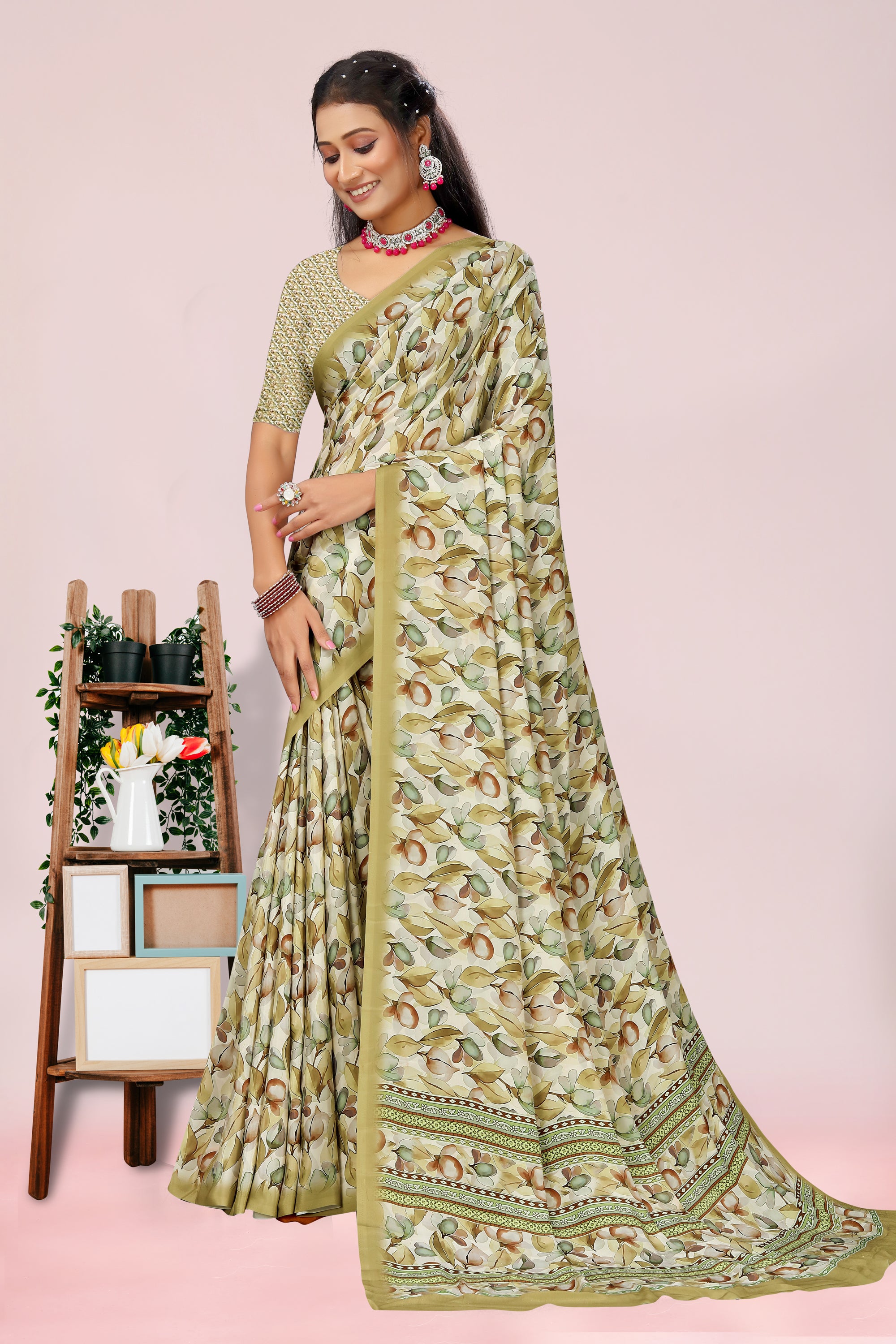 Dolly Pista Green Crepe Saree