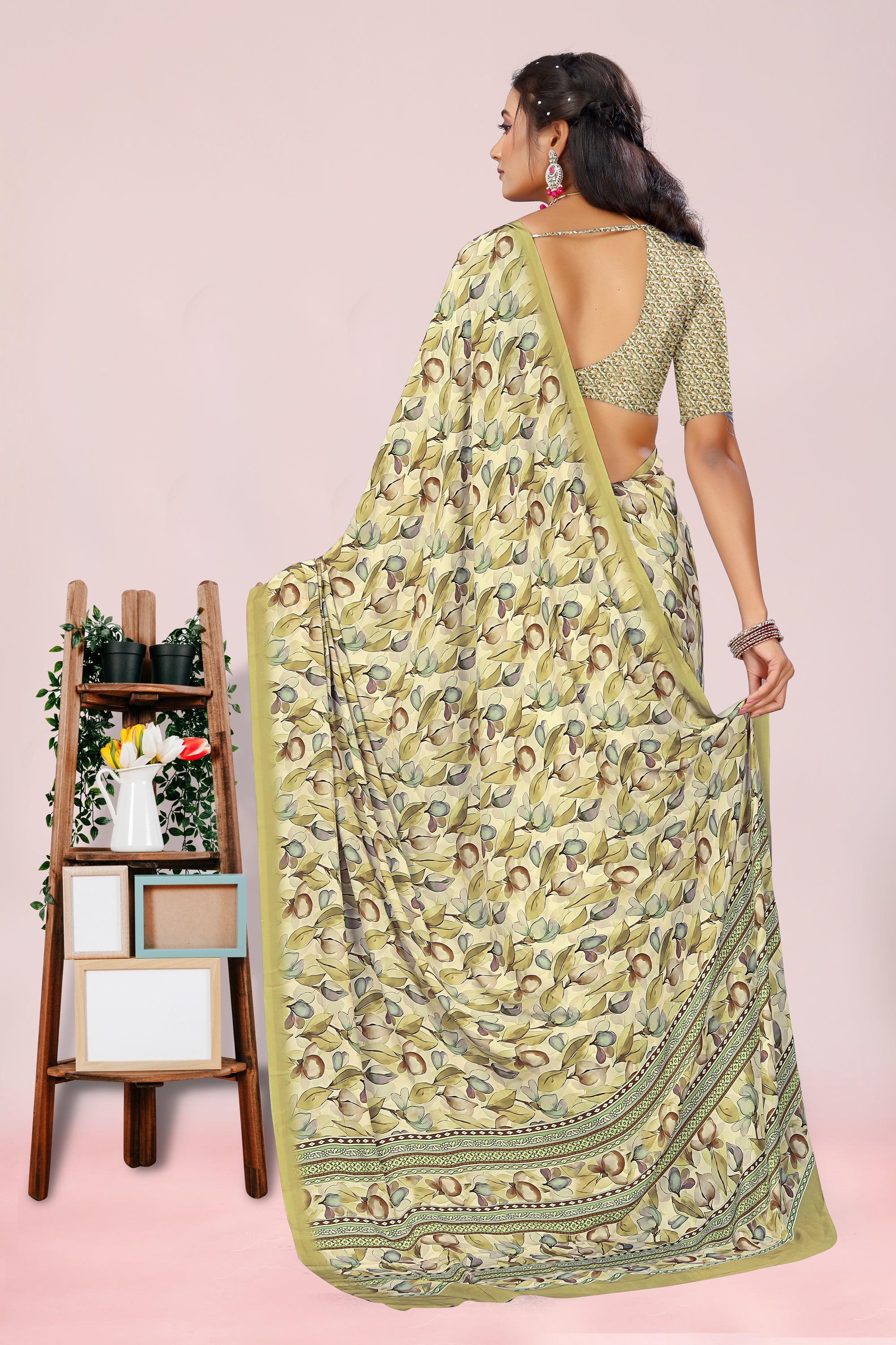 Dolly Pista Green Crepe Saree