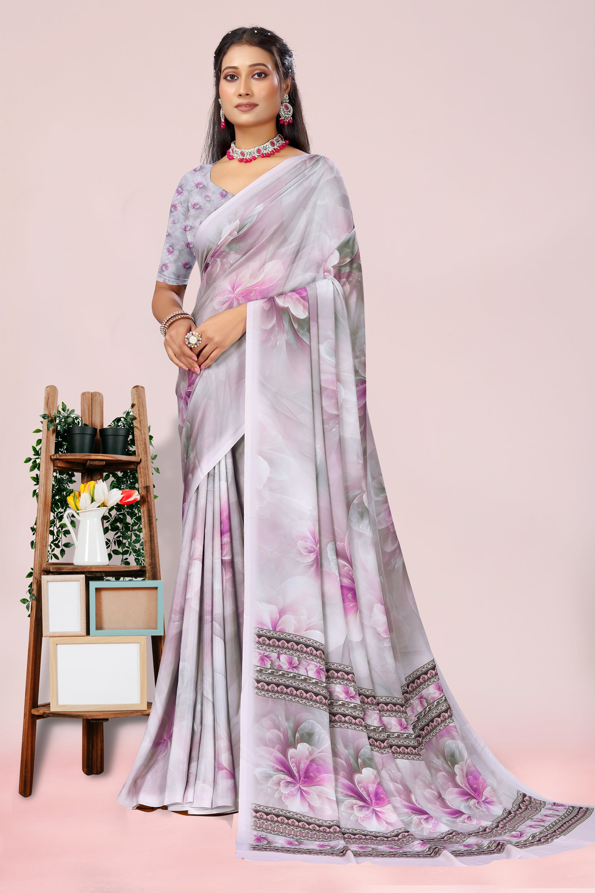 Dolly Shady Pink Crepe Saree