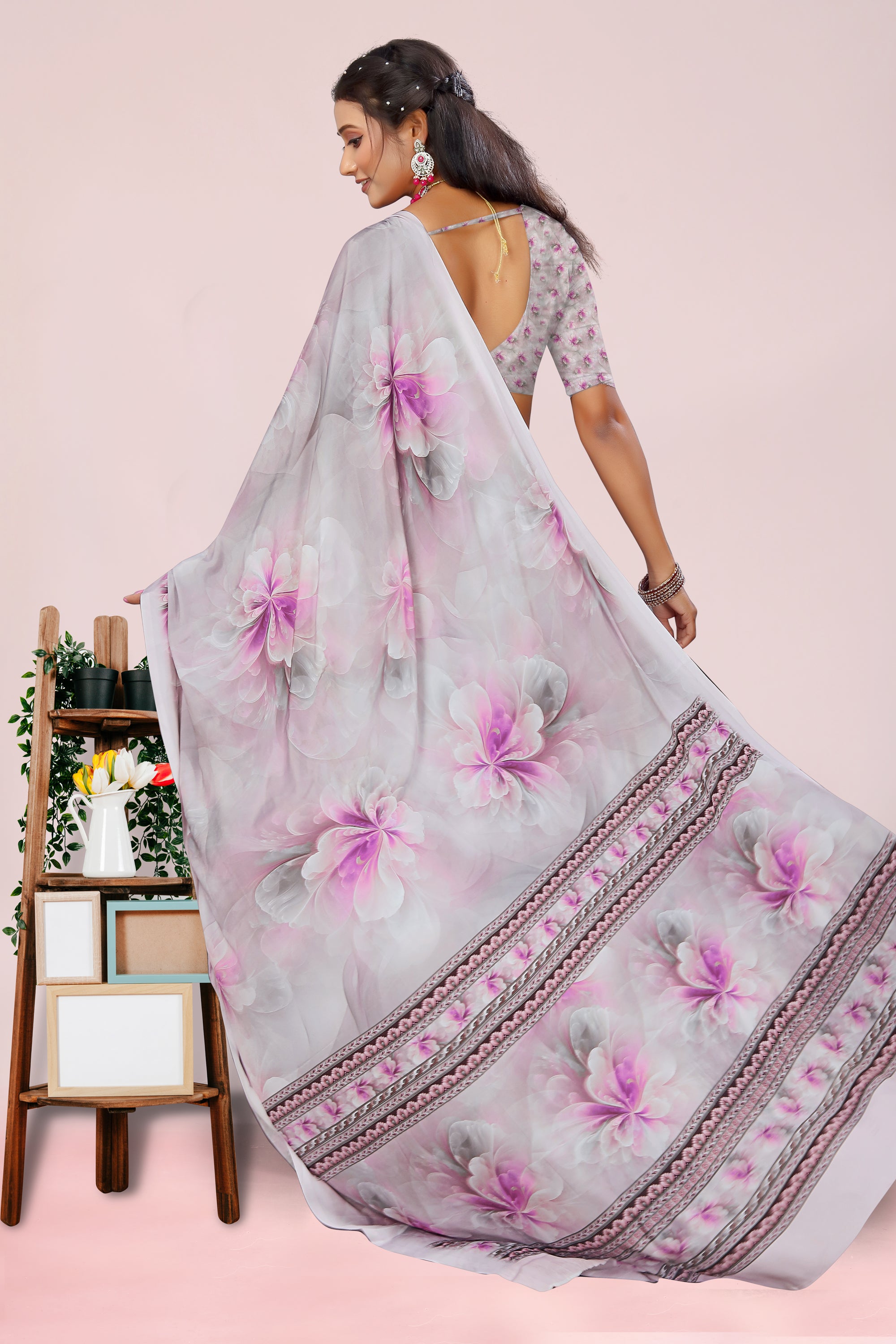 Dolly Shady Pink Crepe Saree