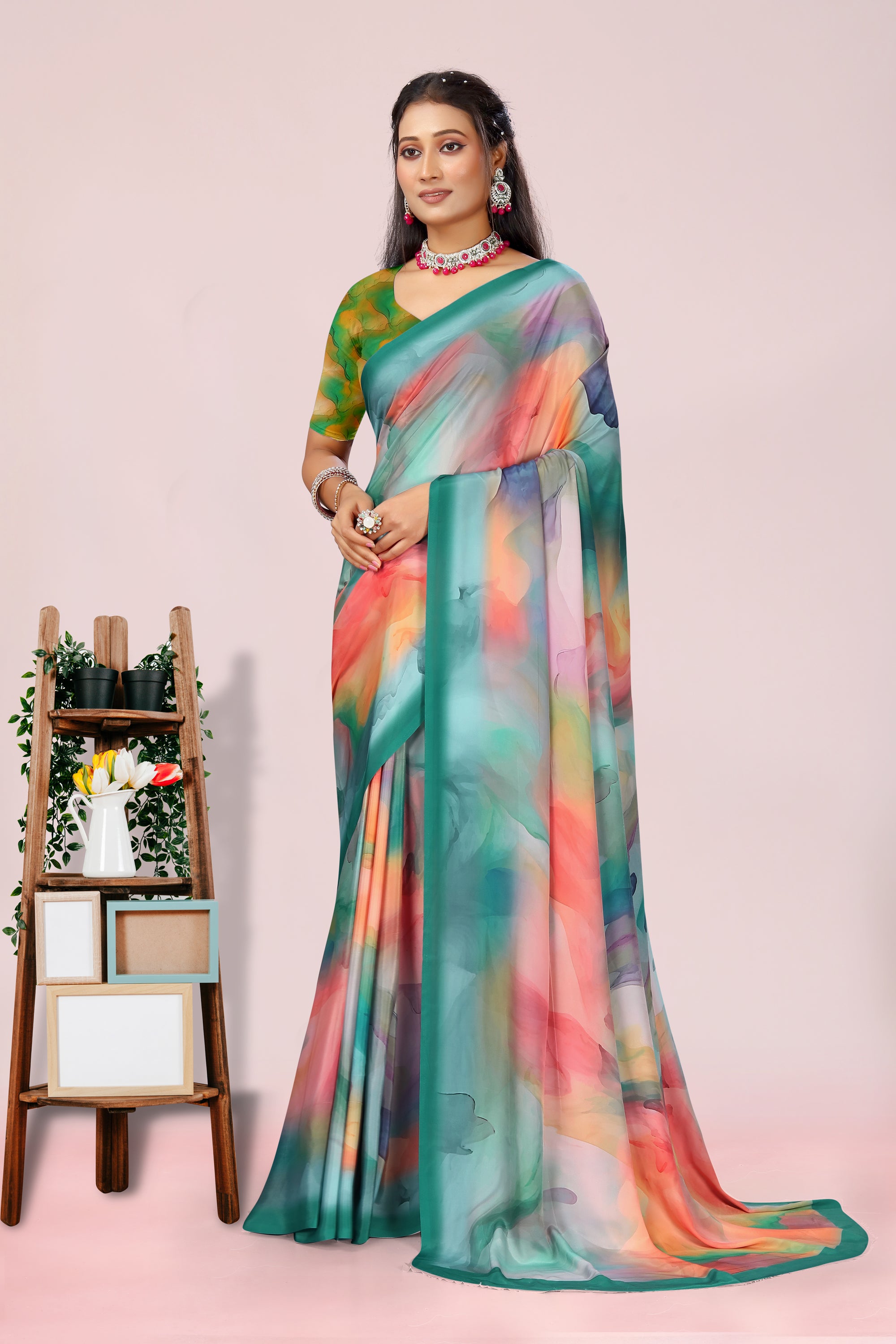 Dolly Rainbow Shade Crepe Saree