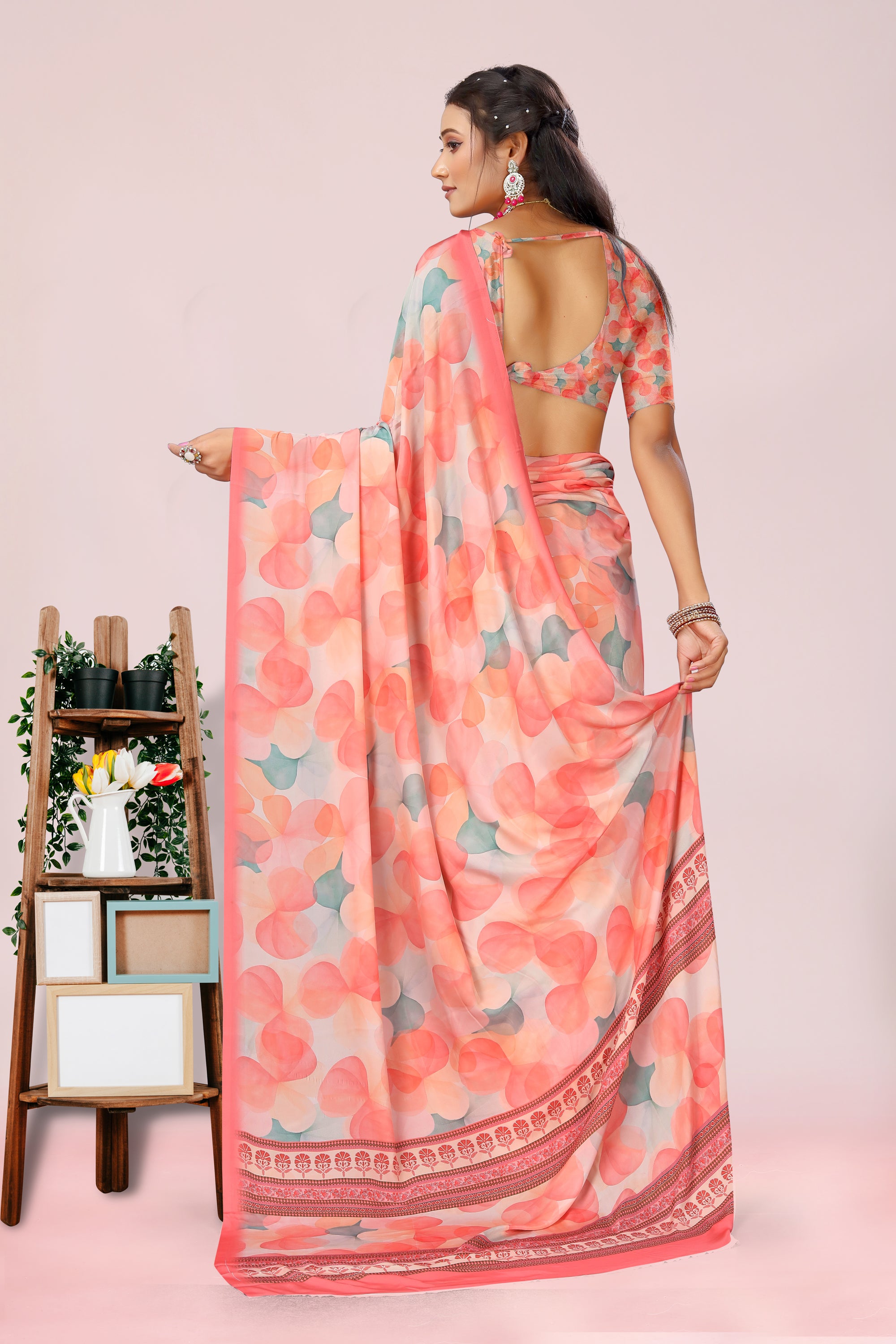 Dolly Light Orange Shade Crepe Saree