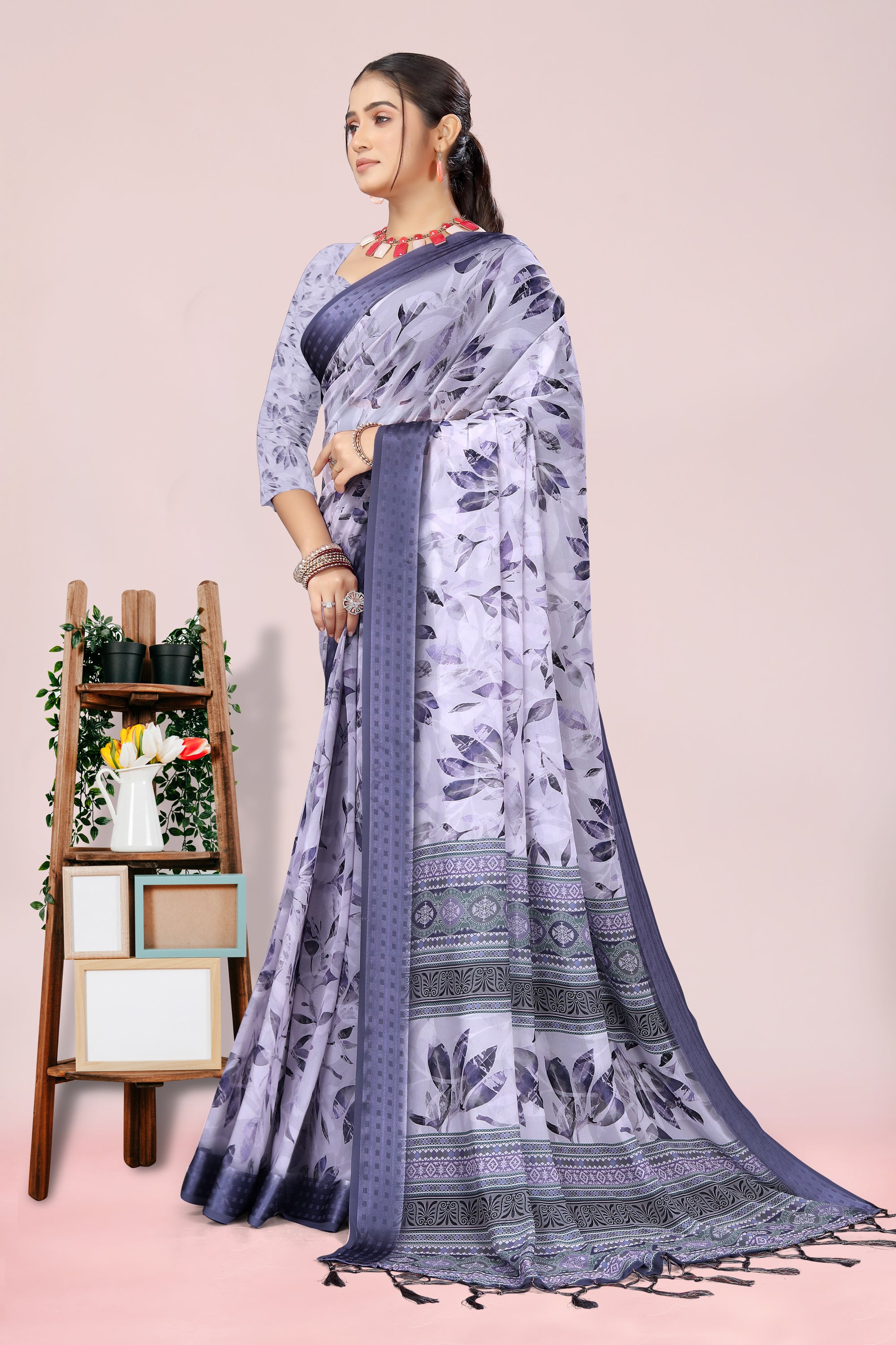 Nithi Purple Floral Weightless Saree