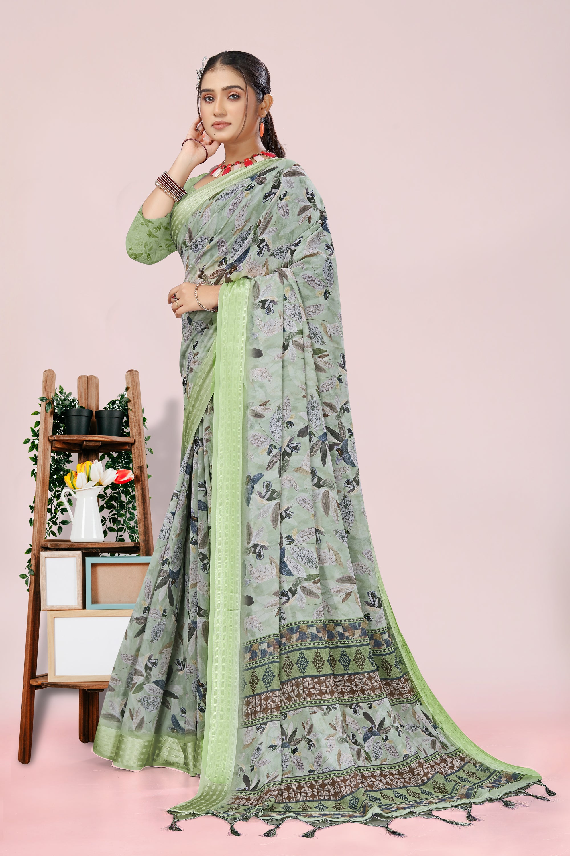 Nithi Mint Green Weightless Saree