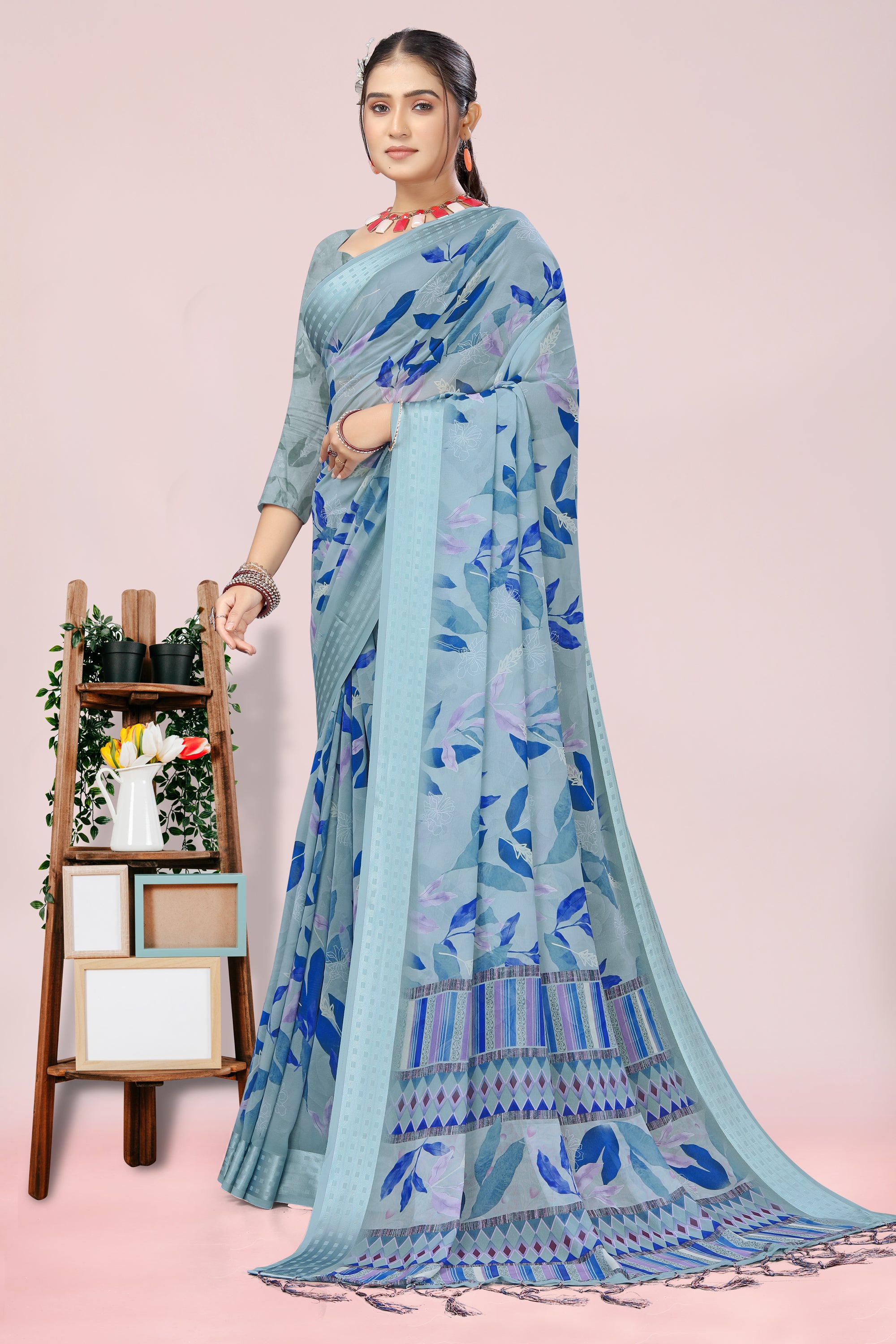 Nithi Floral Blue Weightless Saree