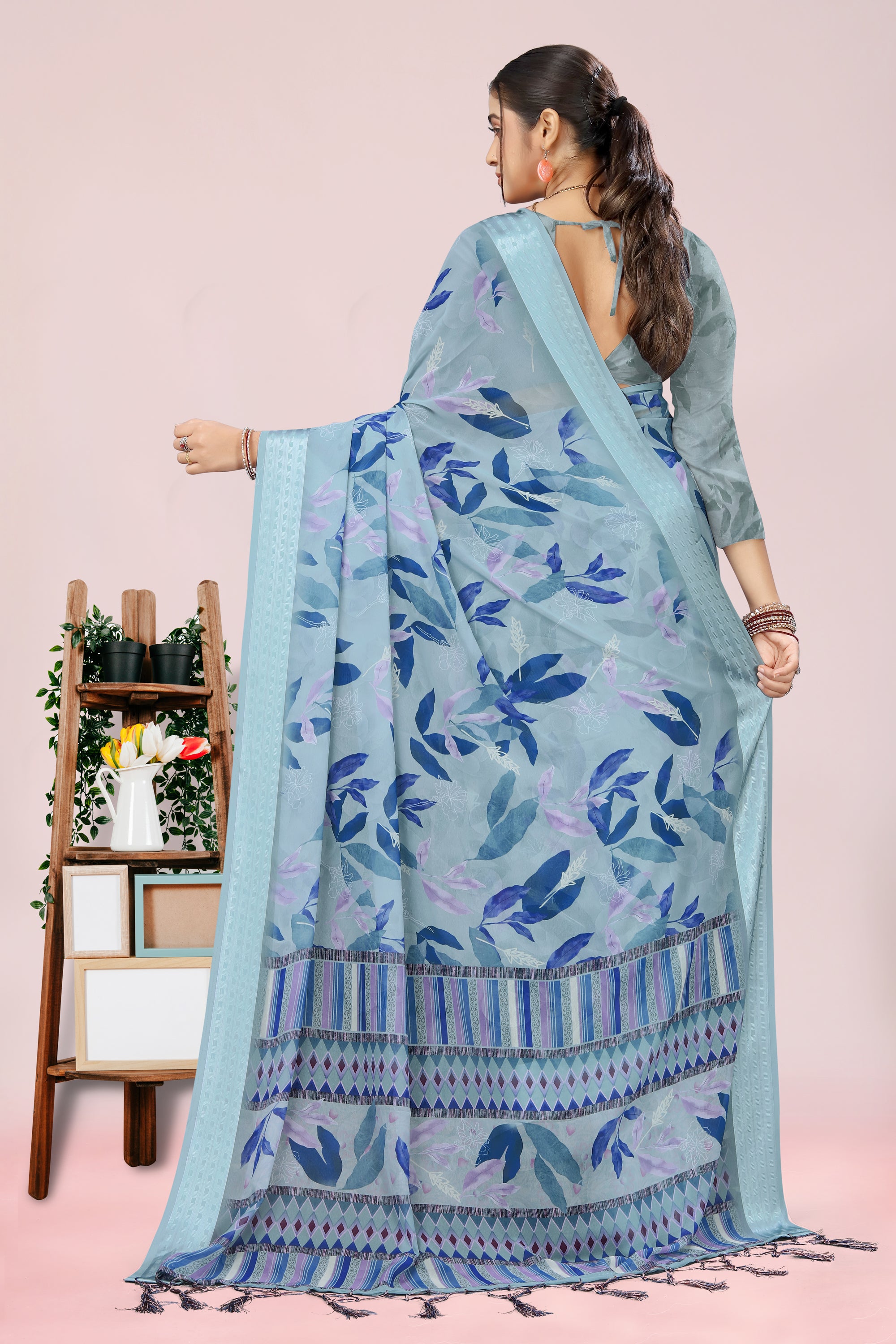 Nithi Floral Blue Weightless Saree