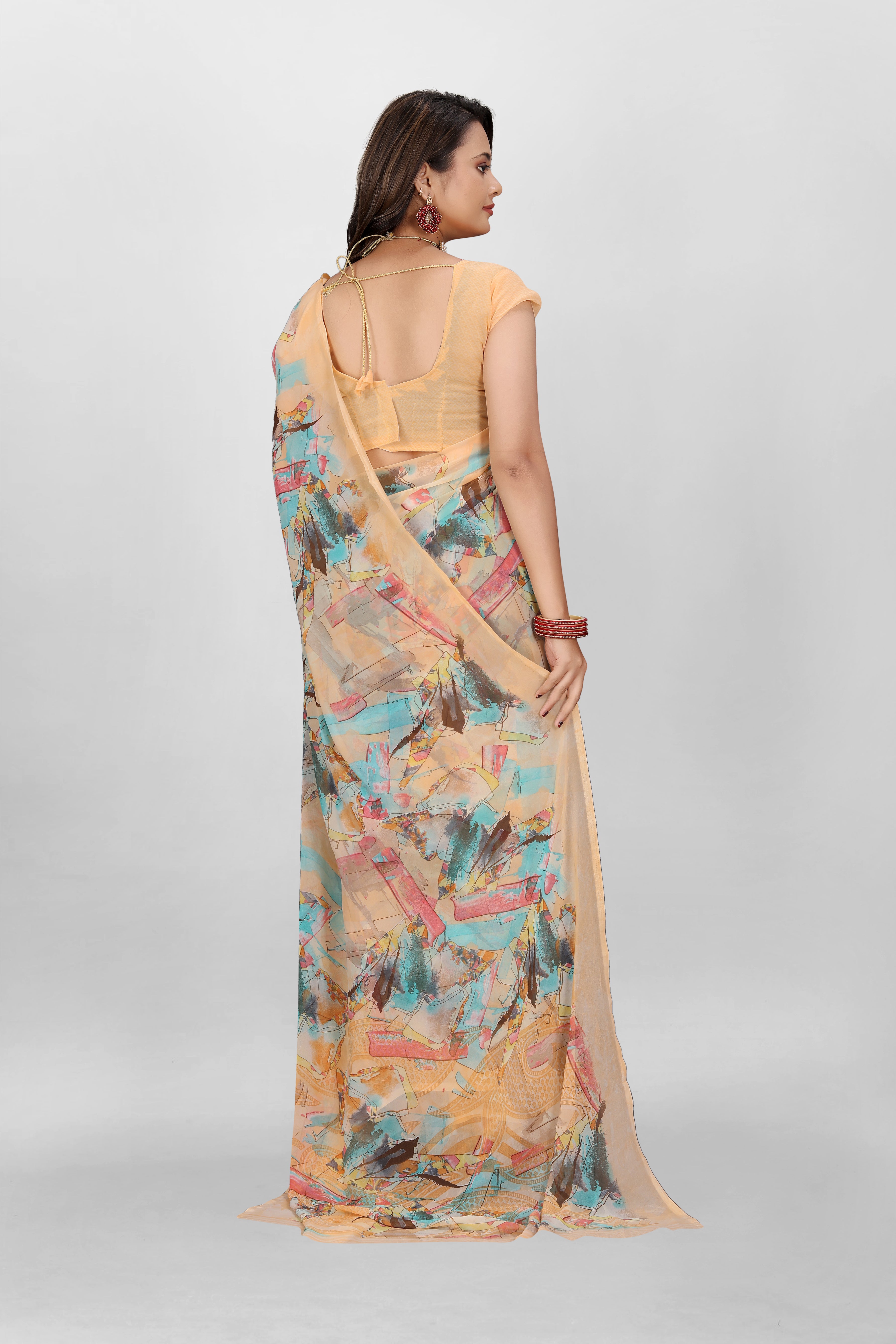Wheat Orange Srishti Georgette Saree
