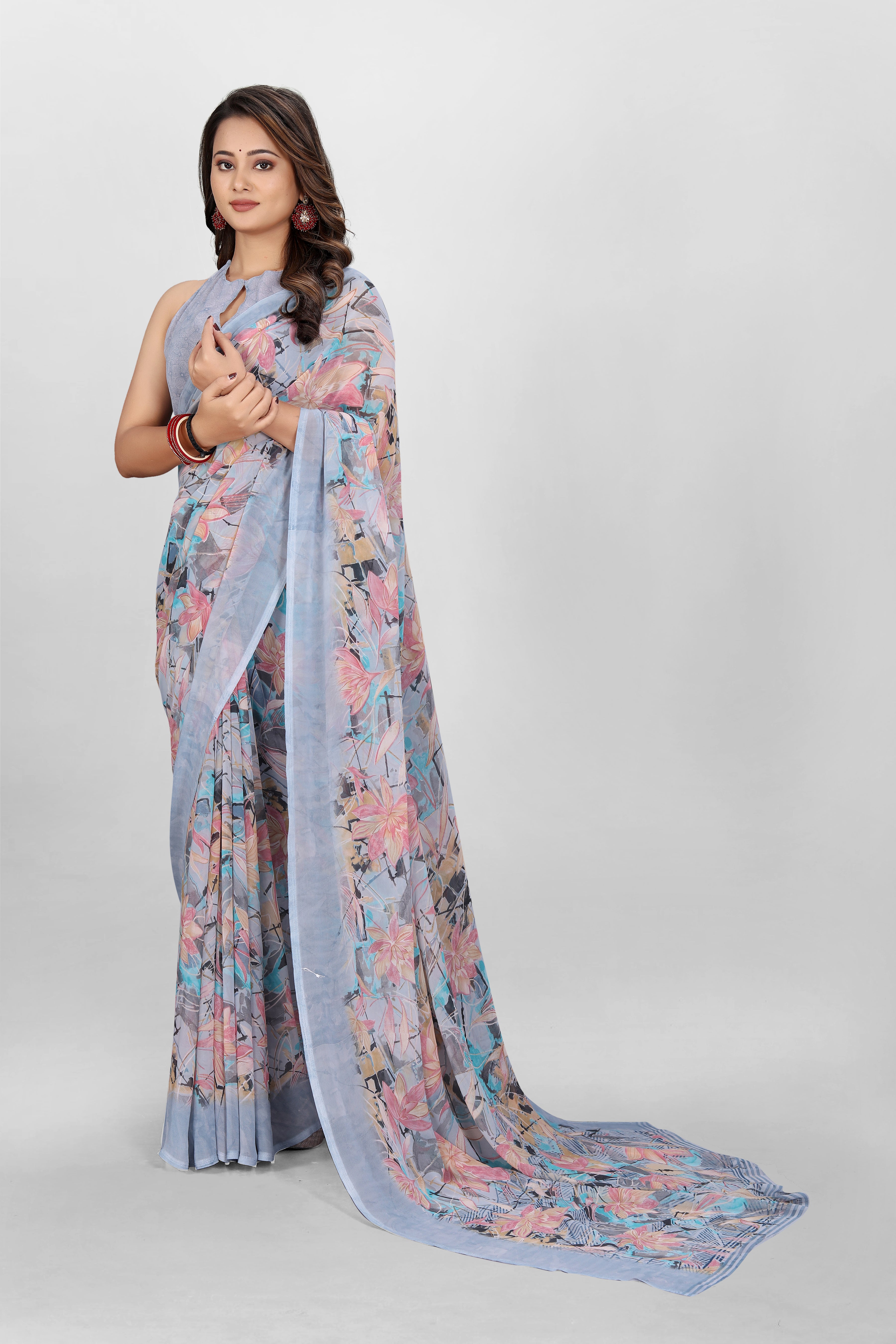 Floral Grey Srishti Georgette Saree