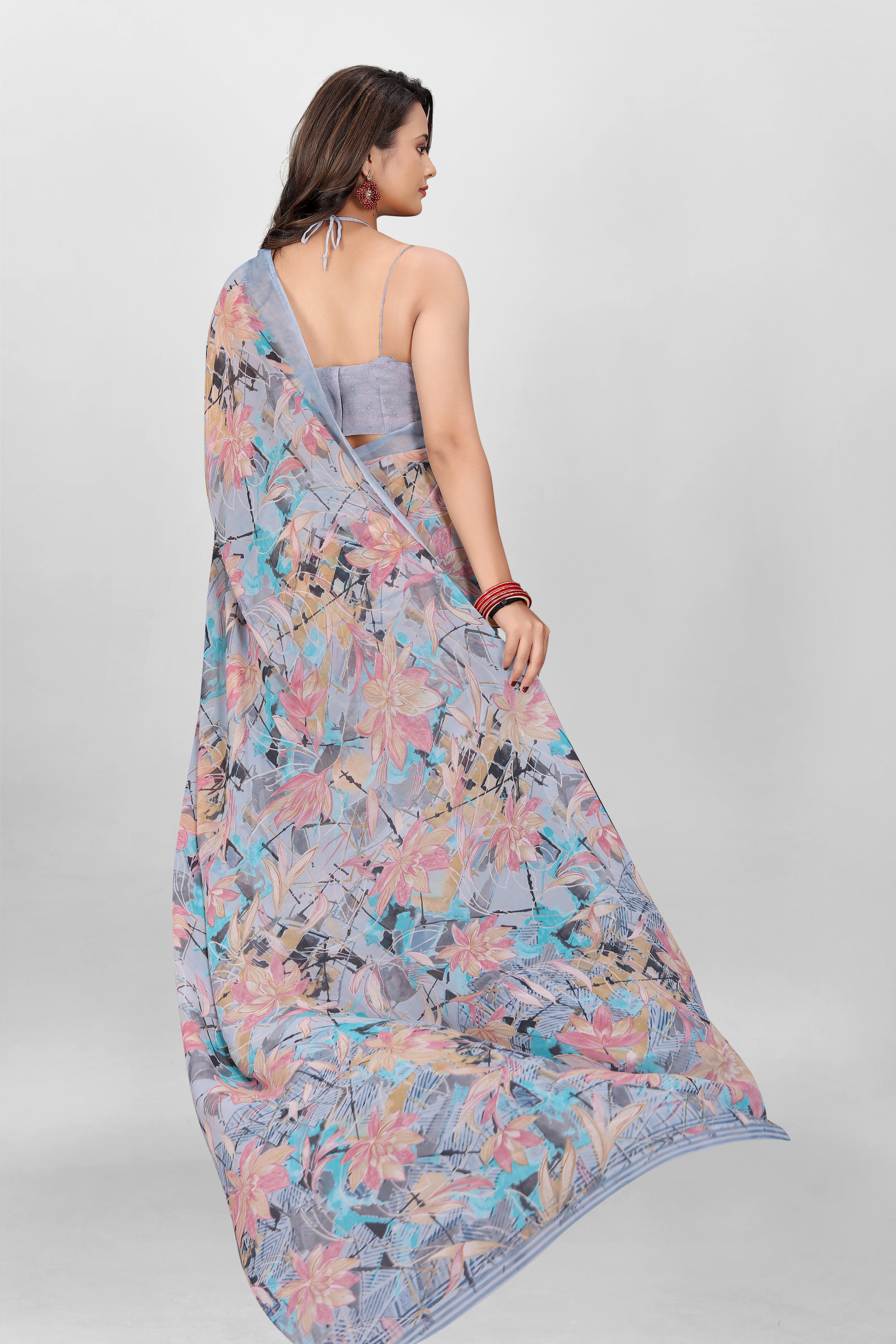 Floral Grey Srishti Georgette Saree