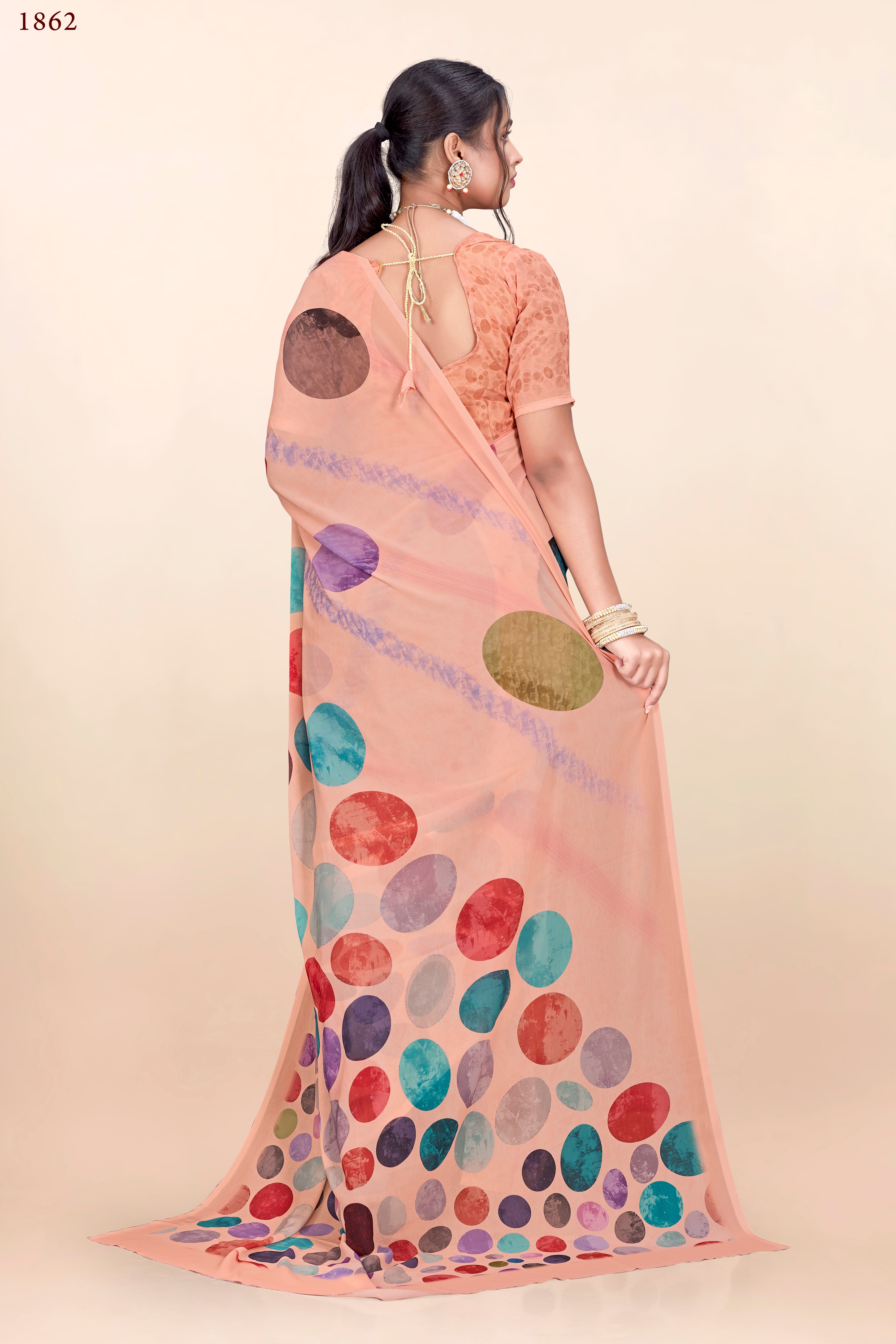 Peach Polka Dots Weightless Milli Saree