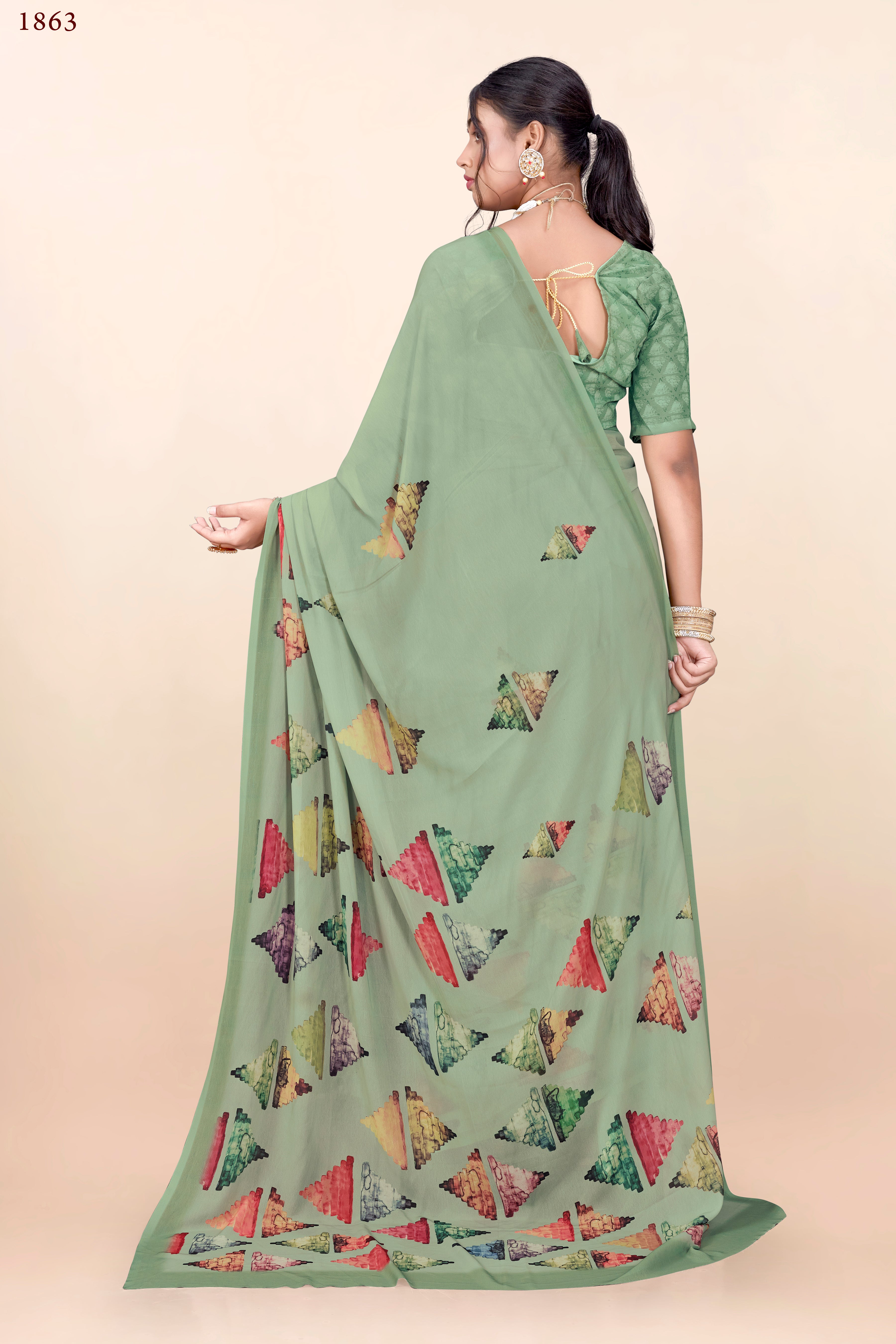 Light Green Triangle print Weightless Milli Saree