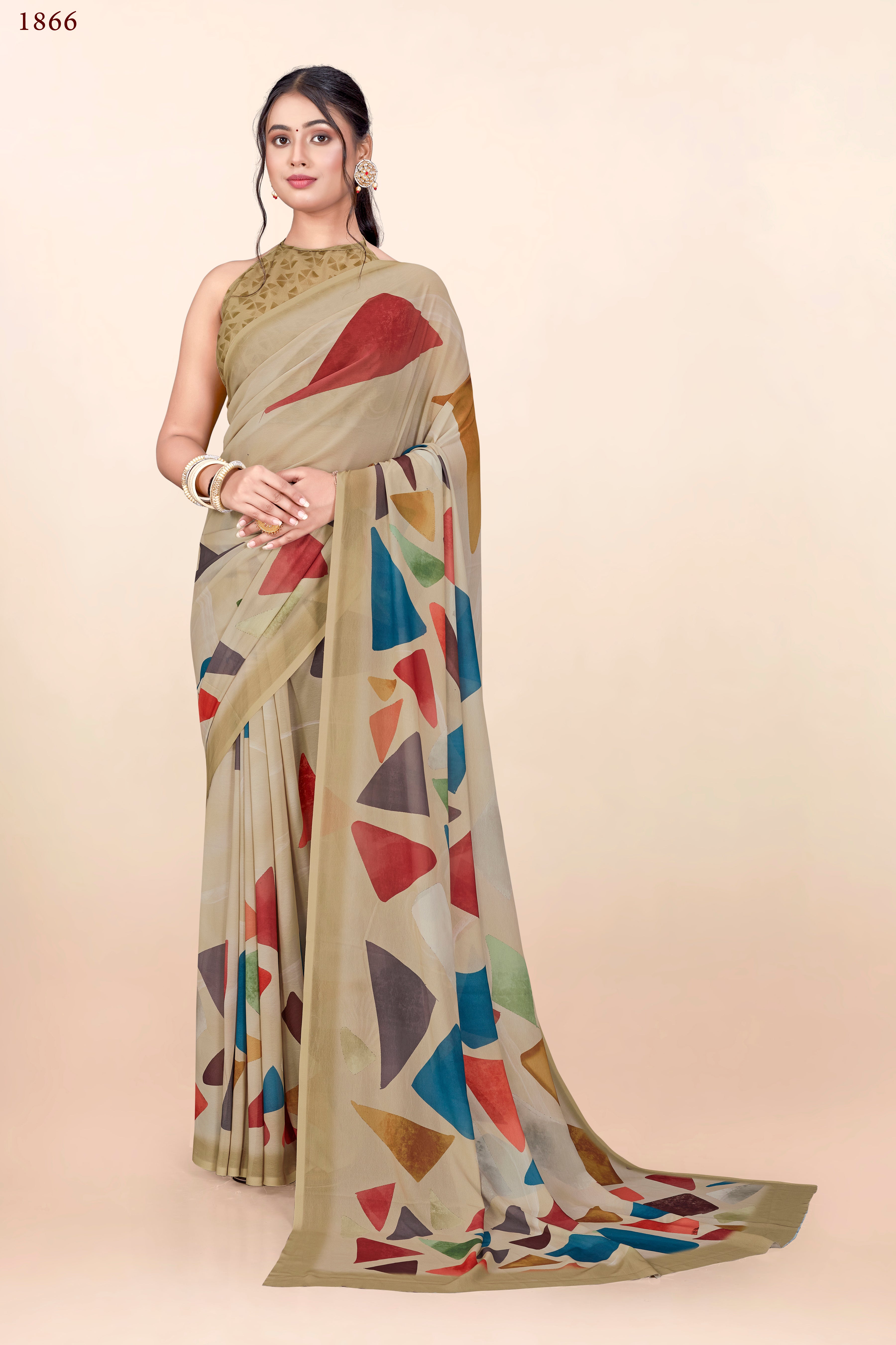 Chikoo Base Geometrical Weightless Milli Saree