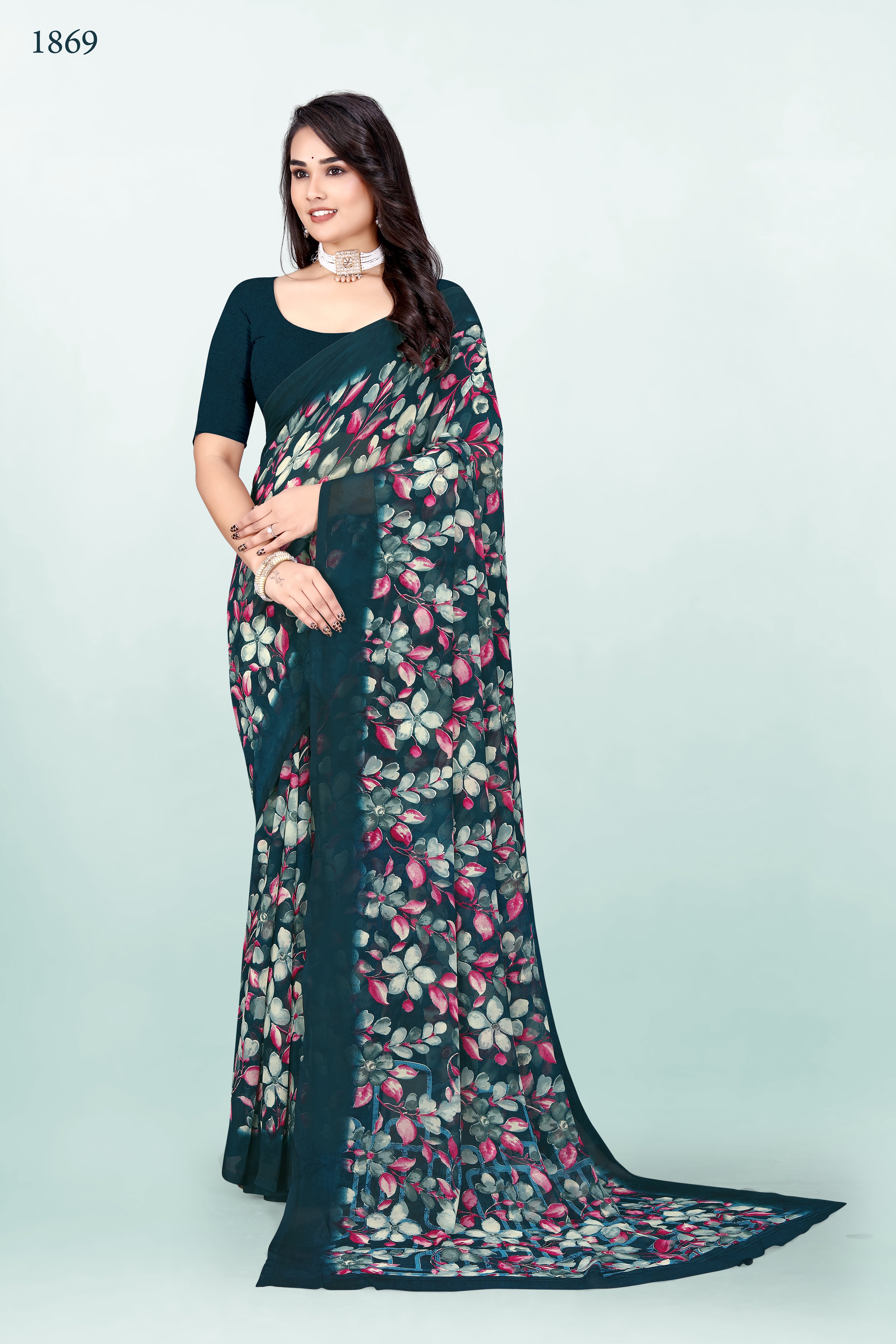 Floral Navy Blue Srishti Georgette Saree