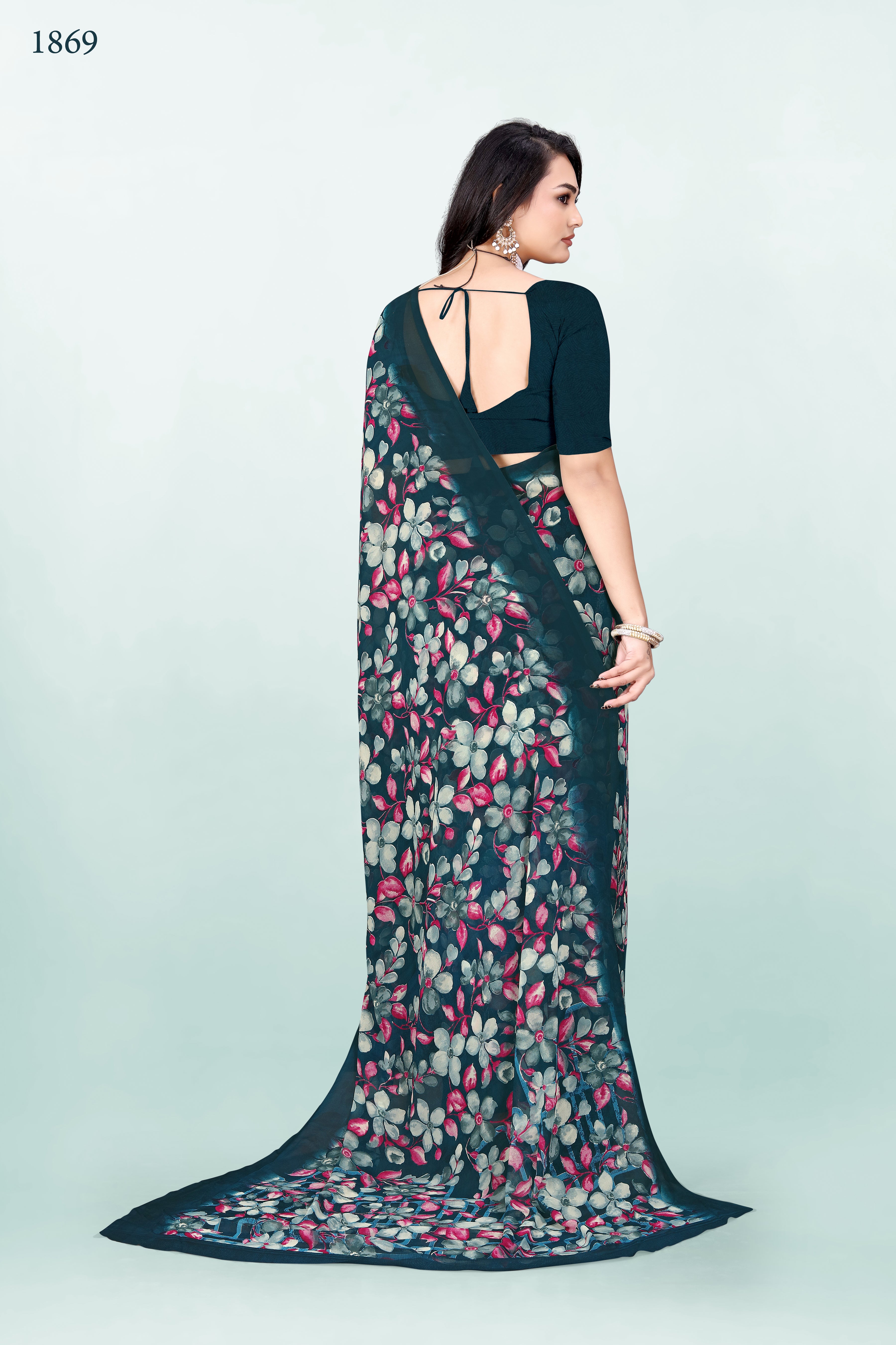 Floral Navy Blue Srishti Georgette Saree