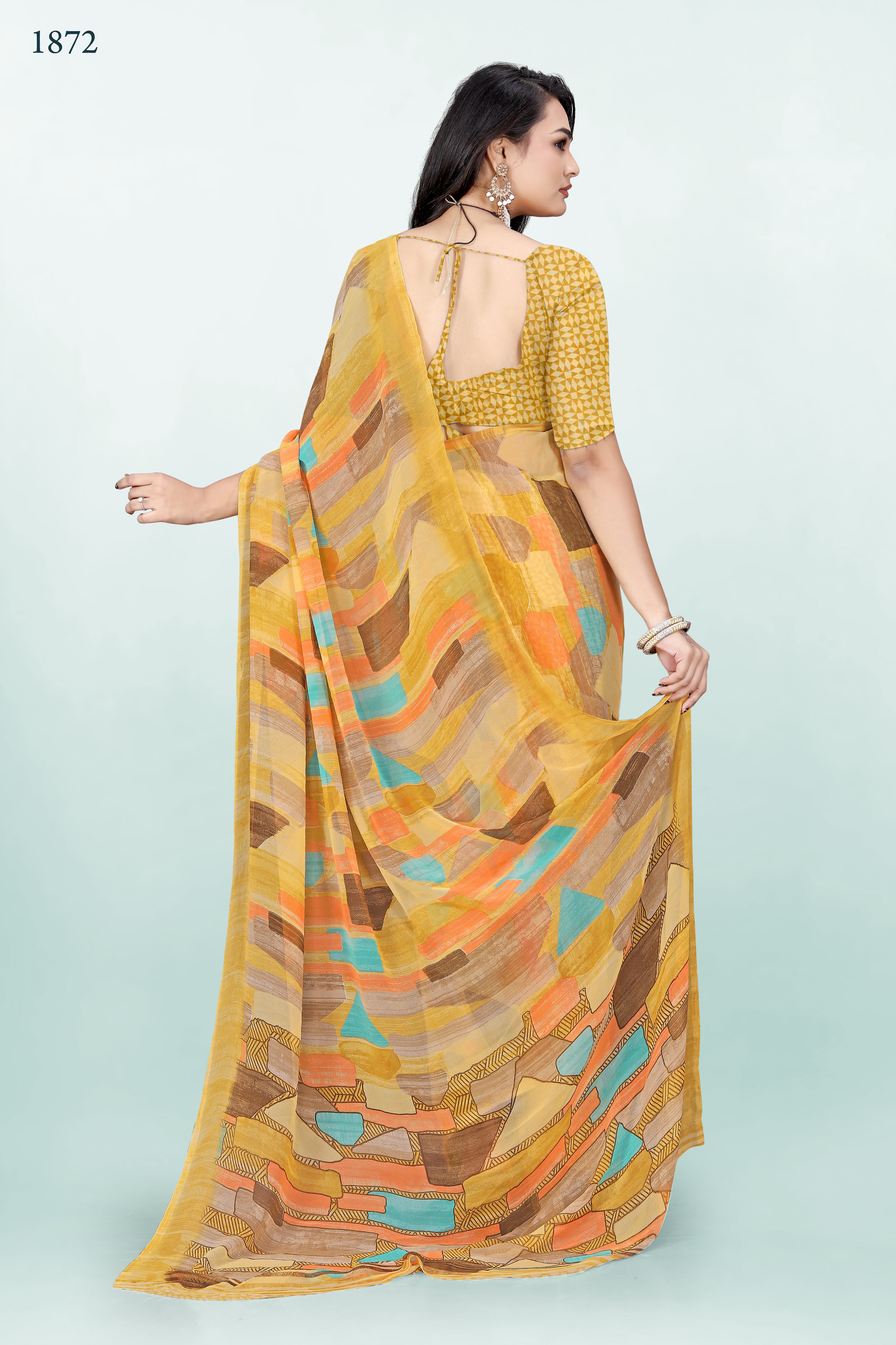Yellow Geometrical Srishti Georgette Saree