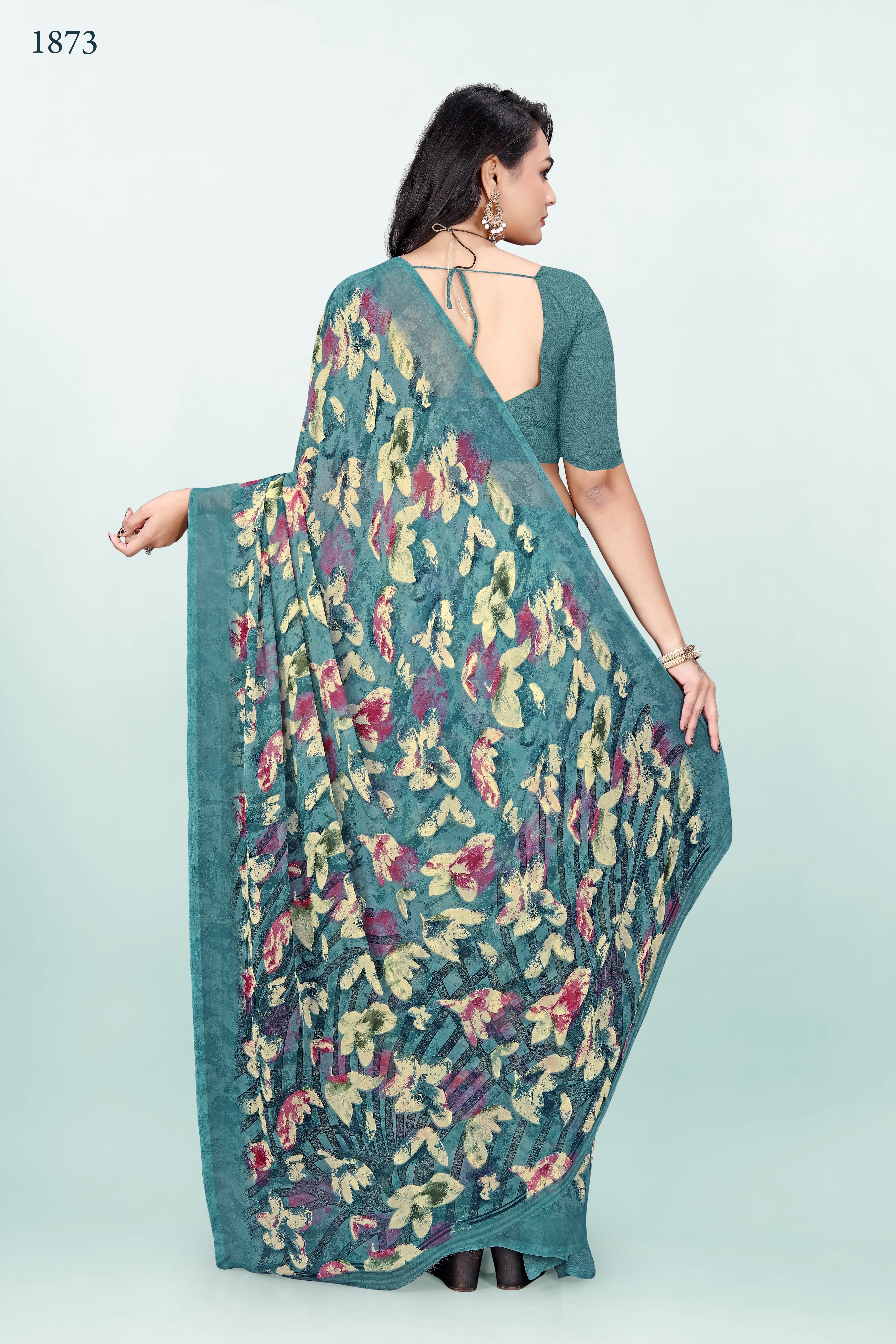 Floral Greenish-Blue Srishti Georgette Saree