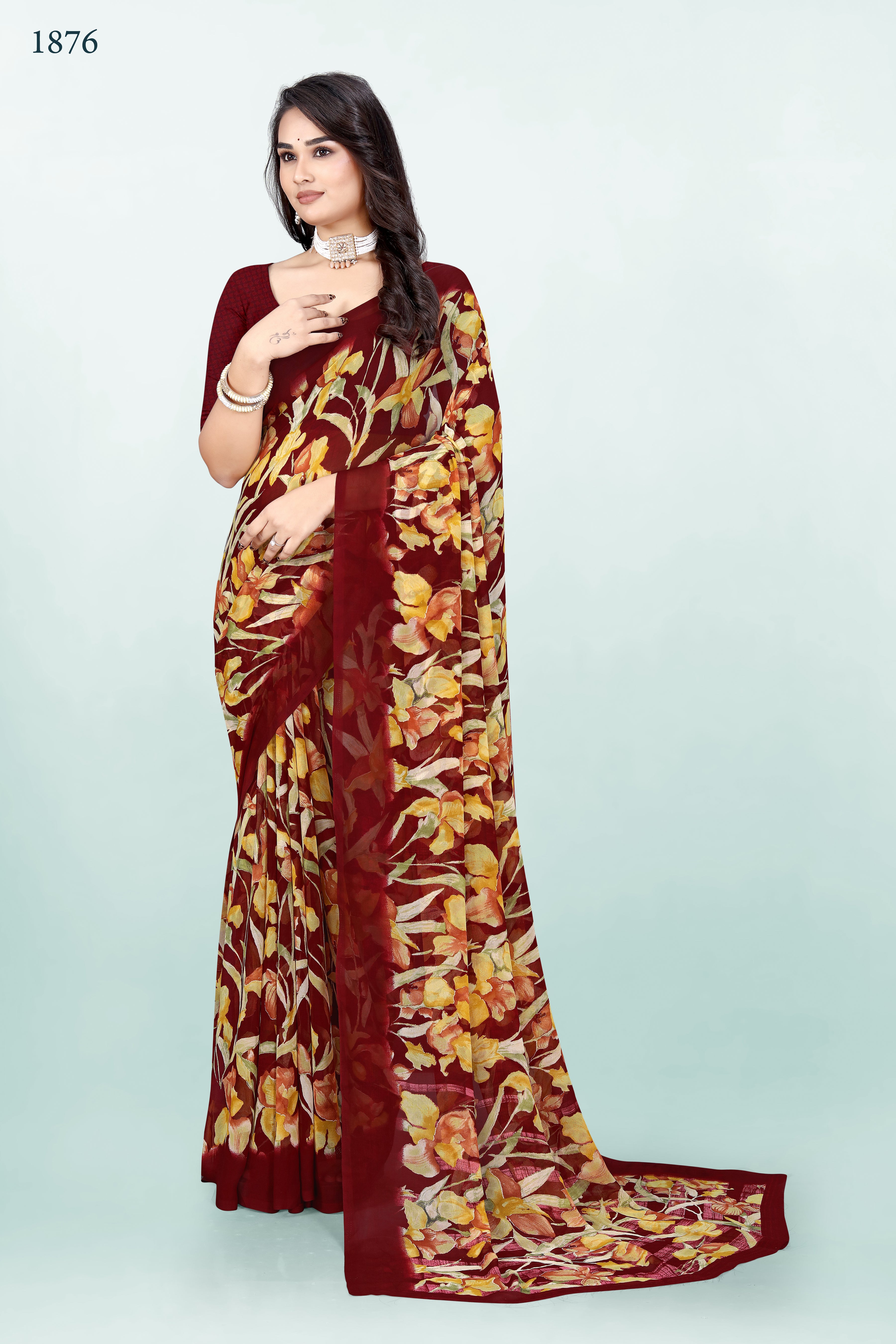 Maroon Floral Srishti Georgette Saree