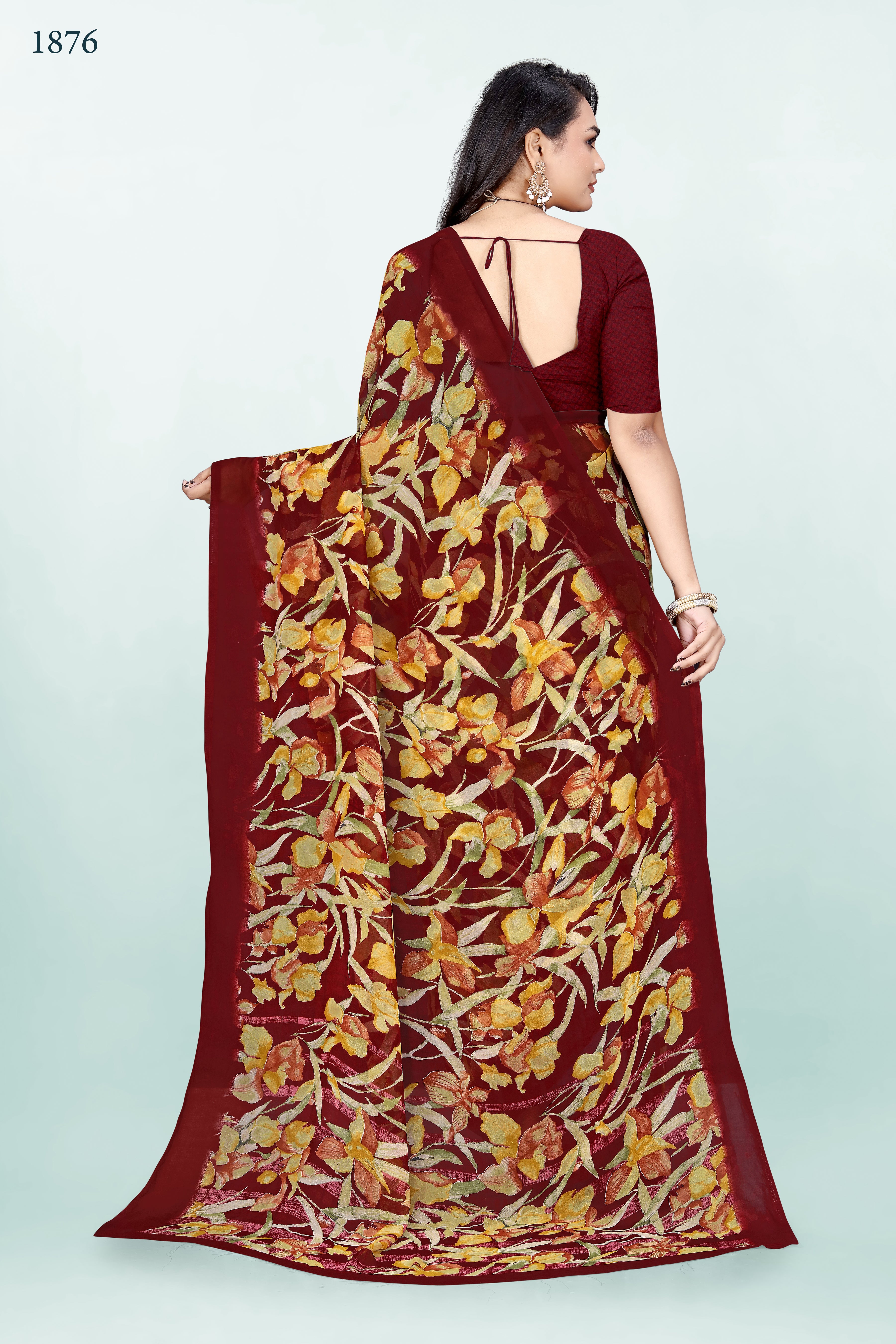 Maroon Floral Srishti Georgette Saree