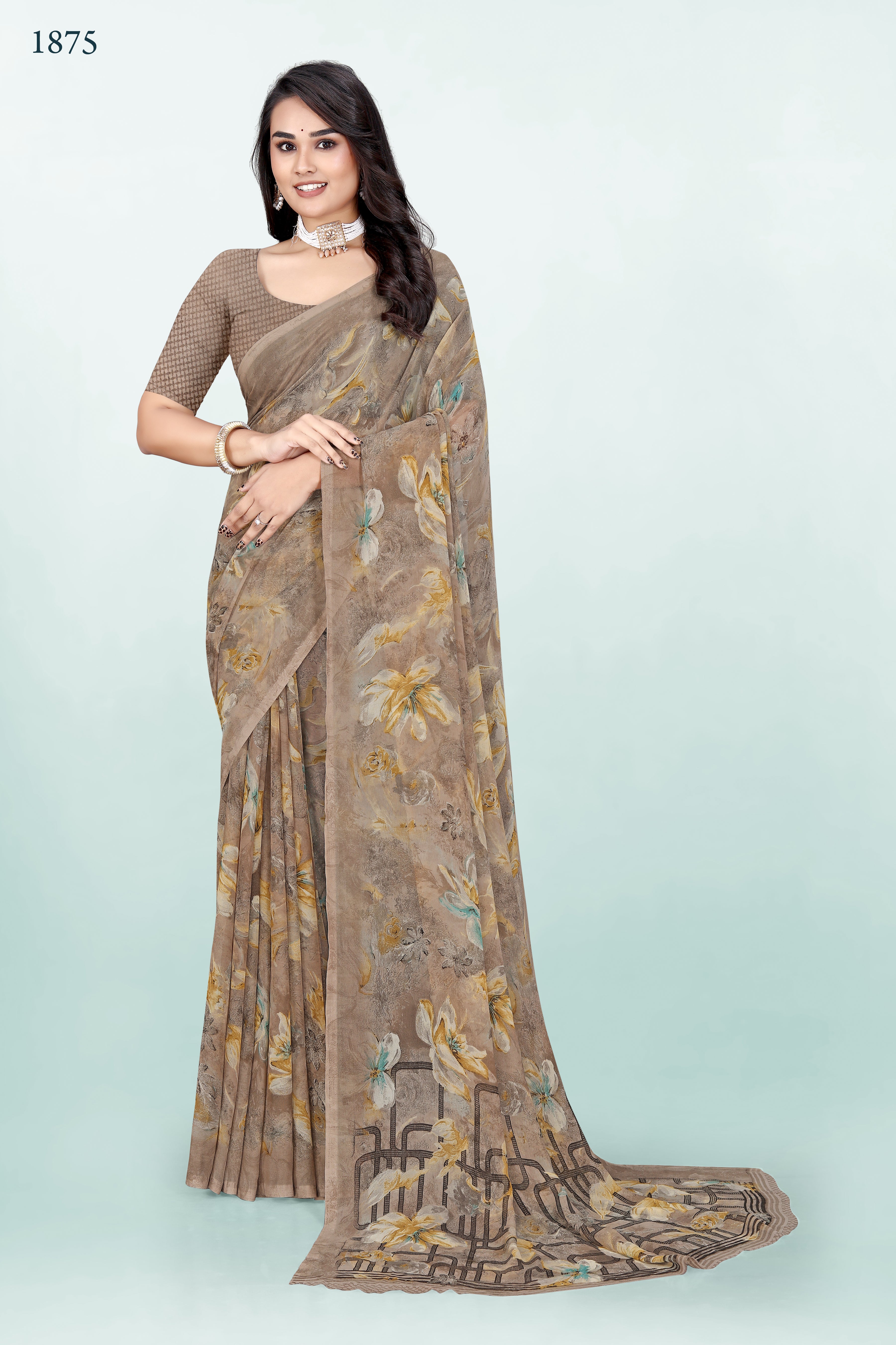 Geometrical Chikoo Srishti Georgette Saree