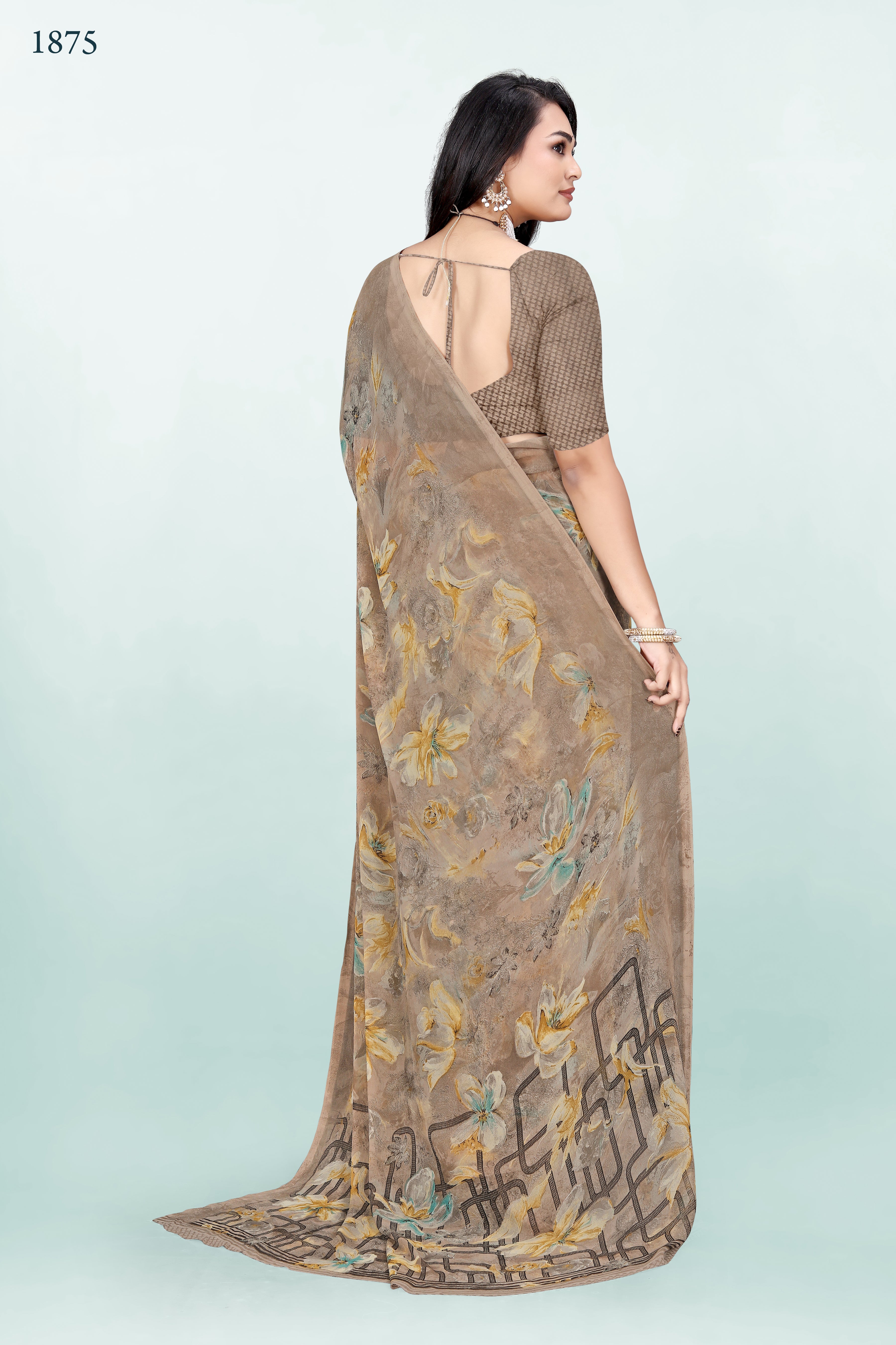 Geometrical Chikoo Srishti Georgette Saree