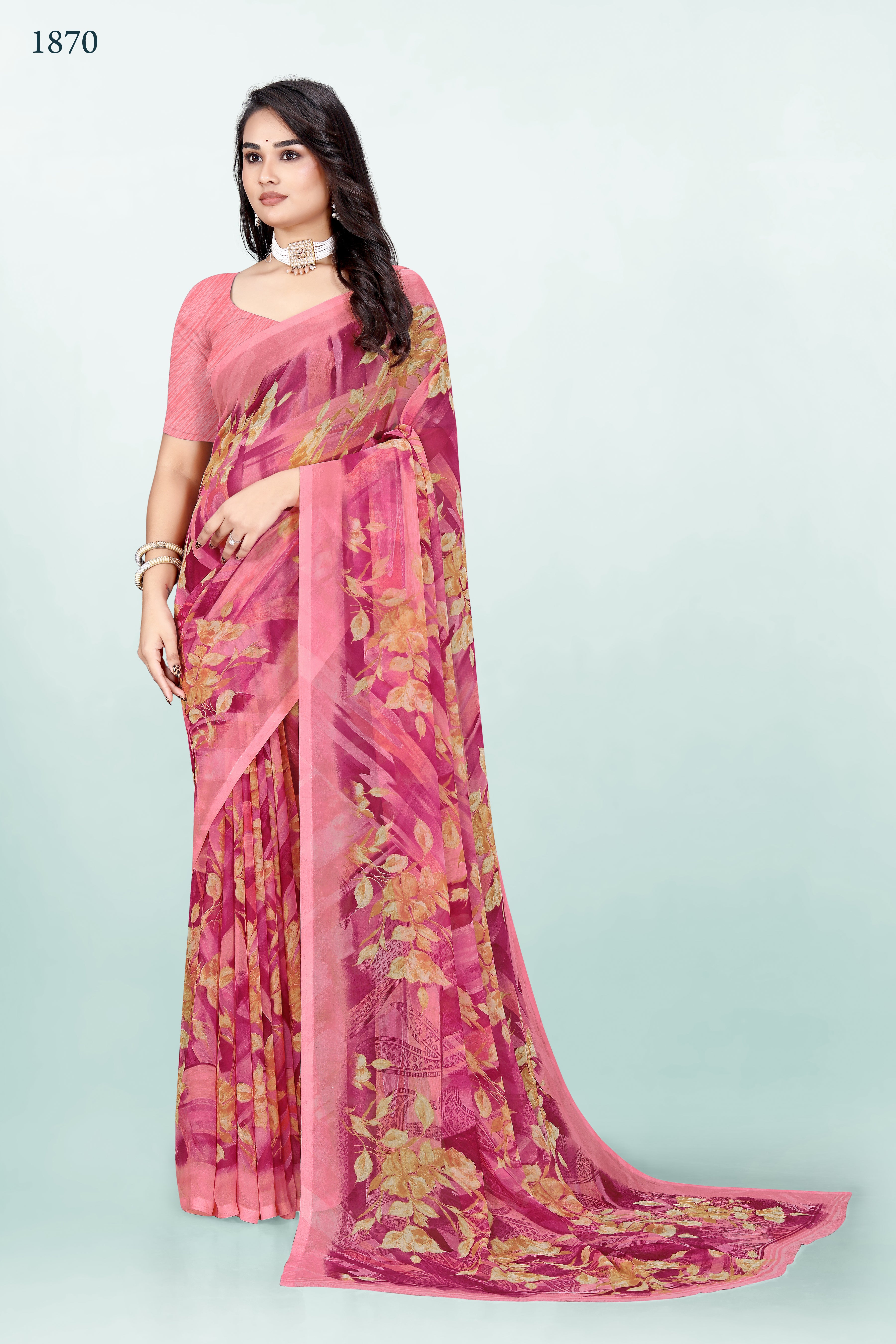 Pink Floral Srishti Georgette Saree