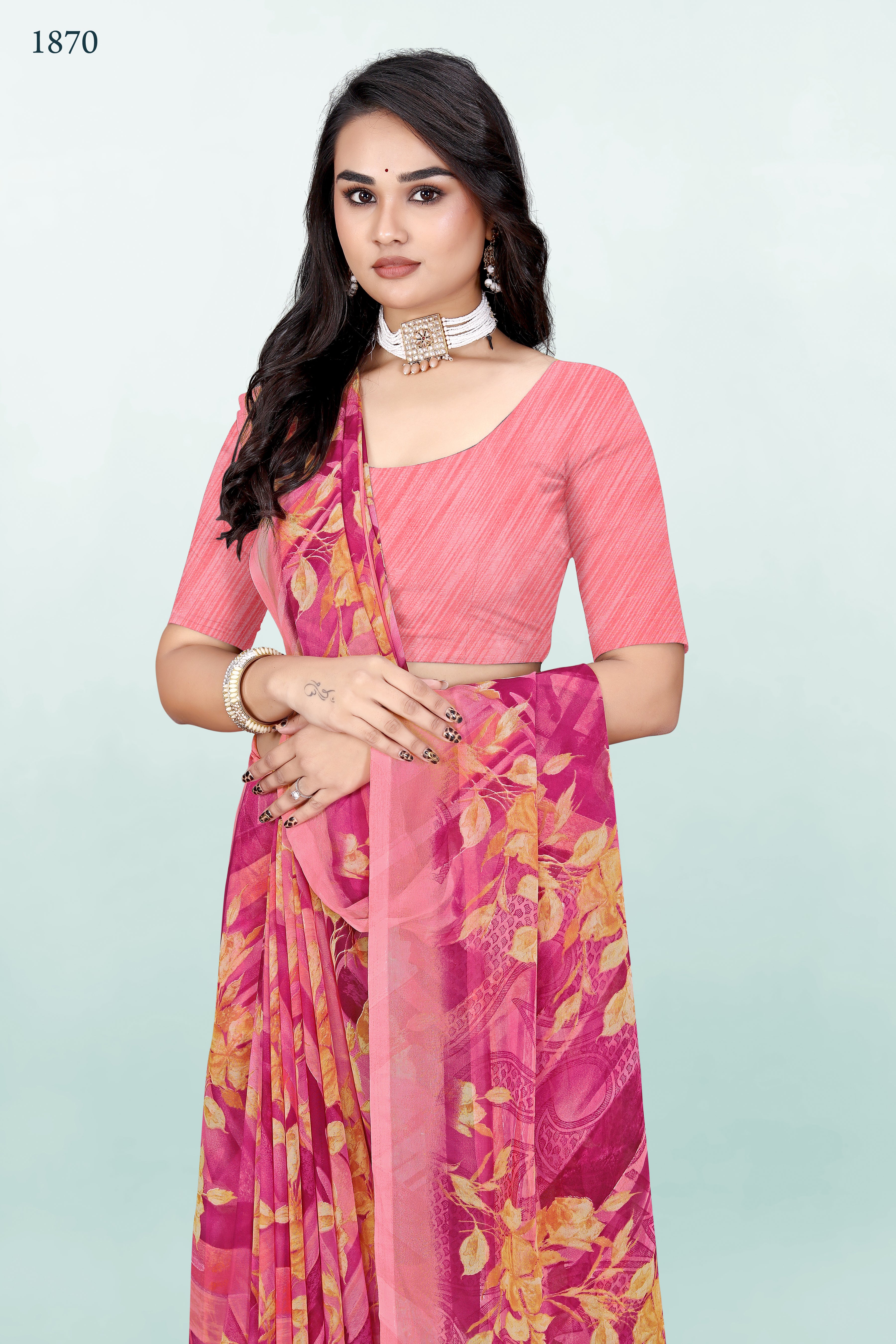 Pink Floral Srishti Georgette Saree