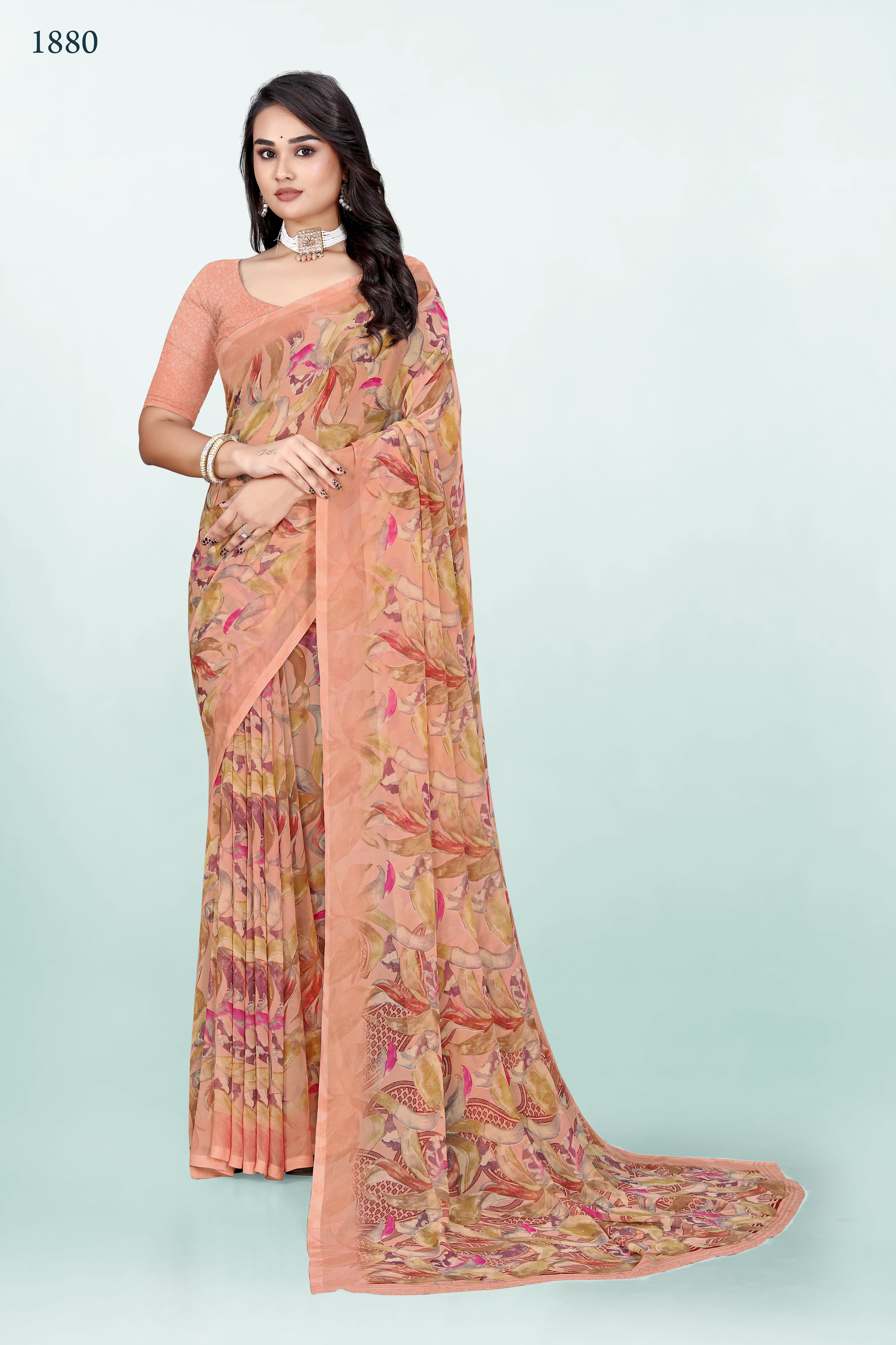 Peach Floral Srishti Georgette Saree