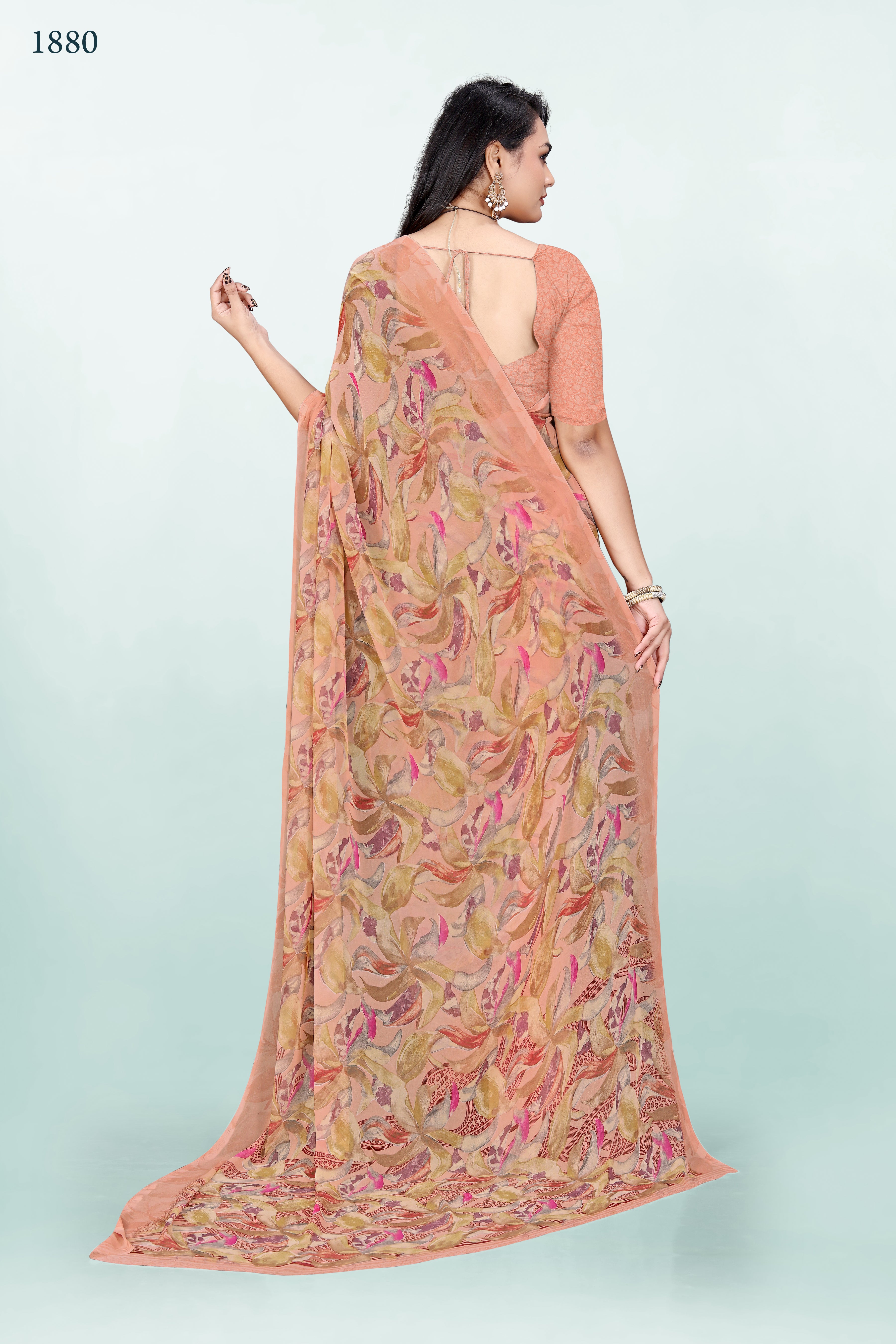 Peach Floral Srishti Georgette Saree
