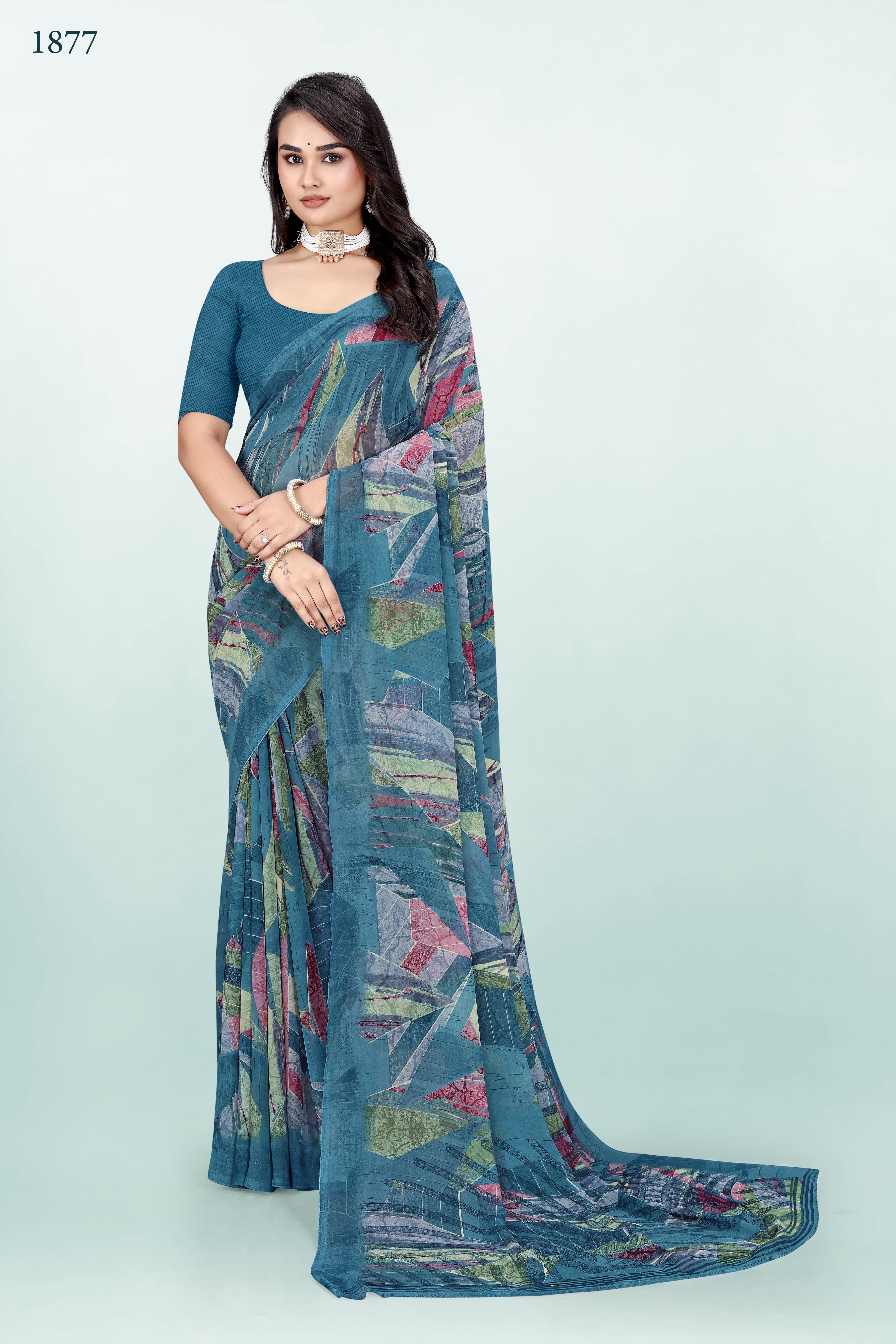 Blue Floral Srishti Georgette Saree