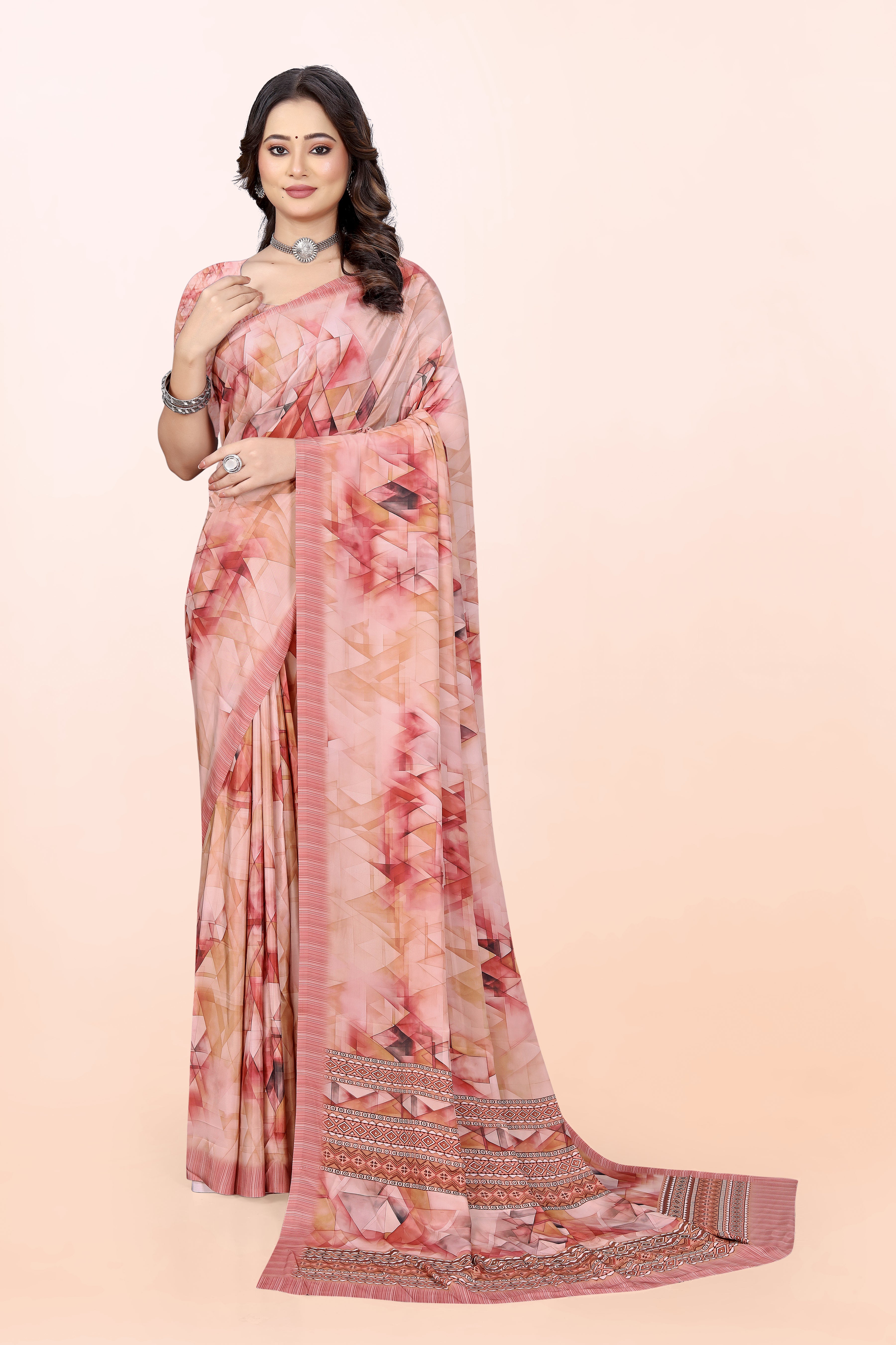 Dolly Peach Crepe Saree