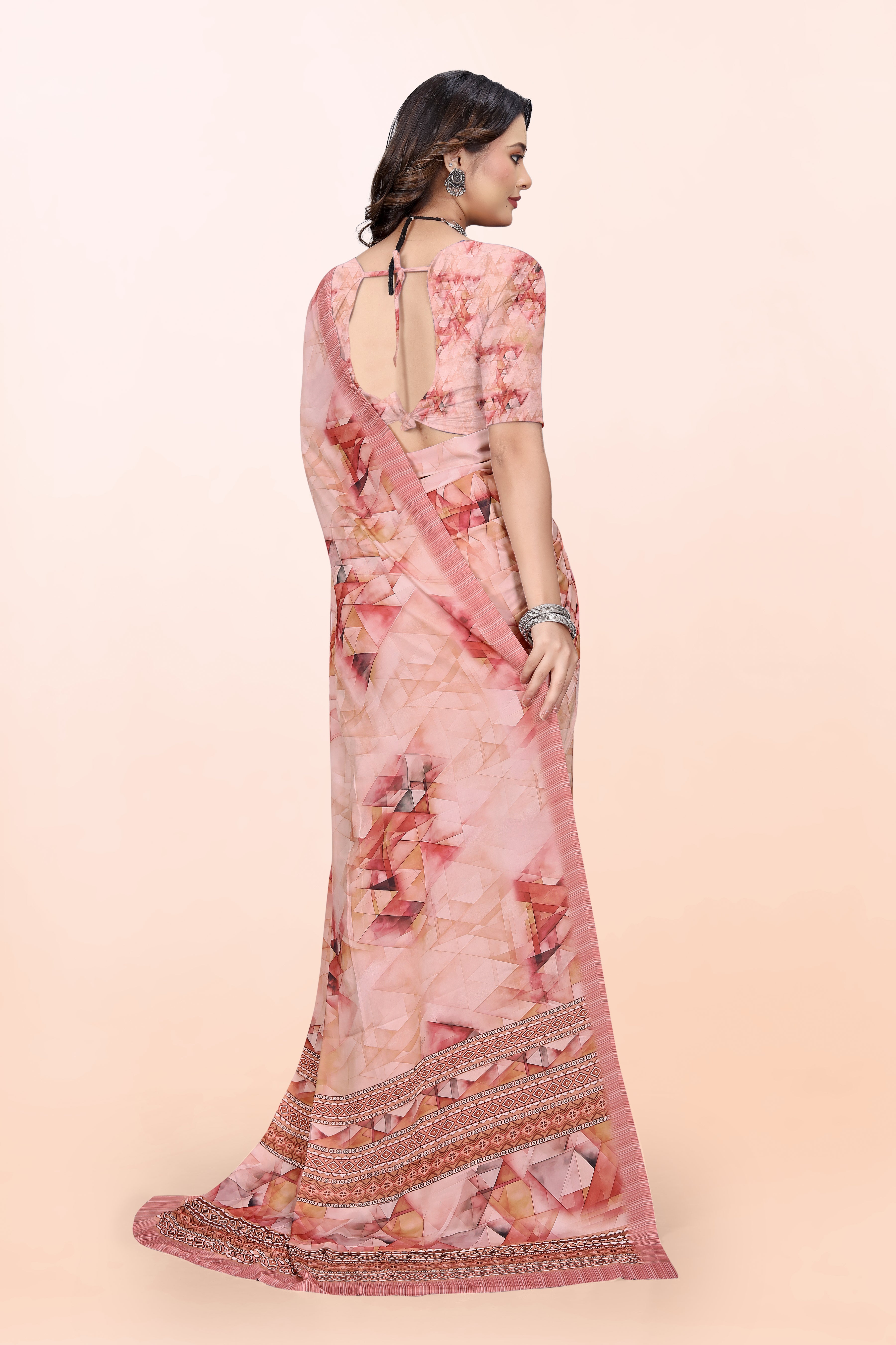 Dolly Peach Crepe Saree