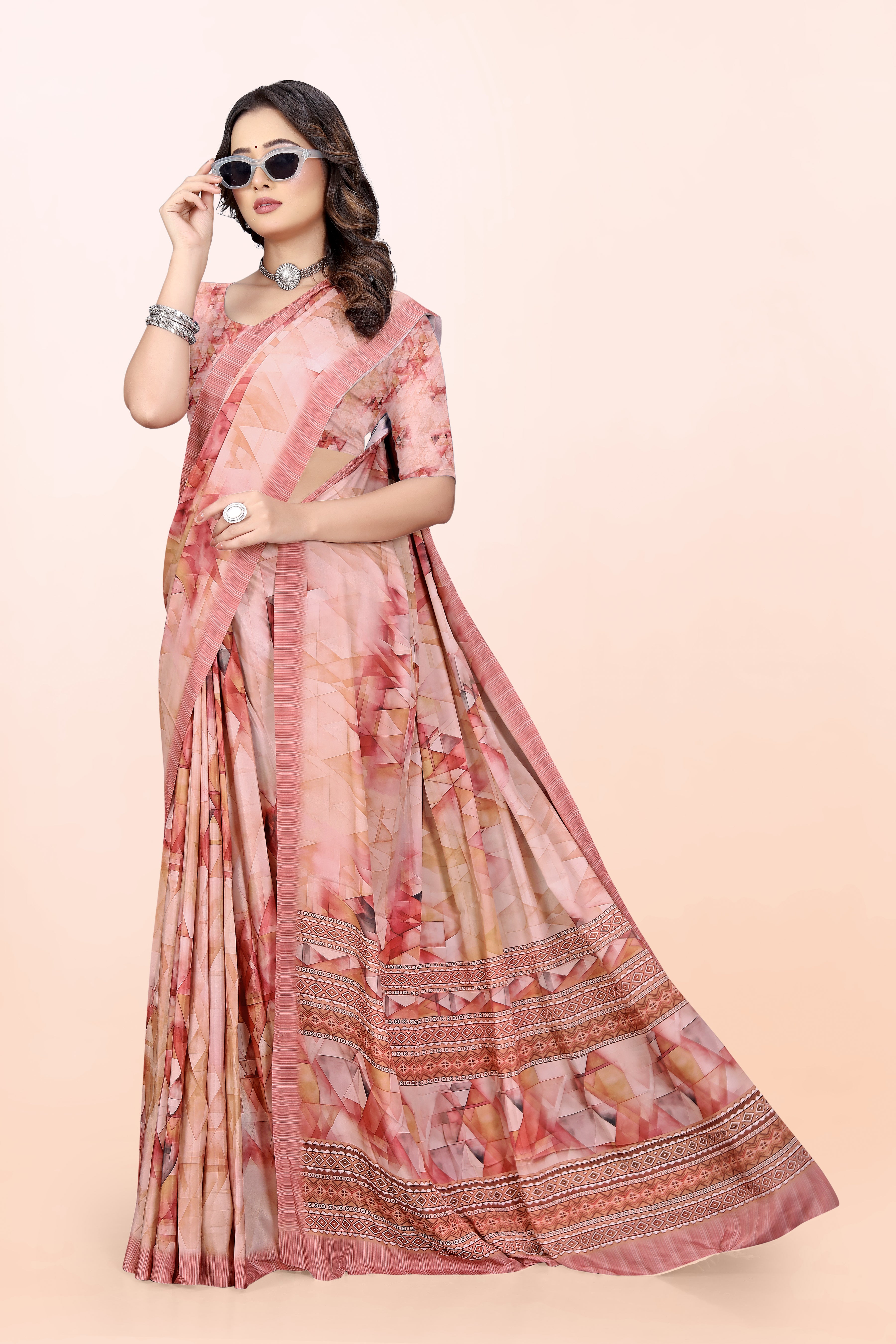 Dolly Peach Crepe Saree