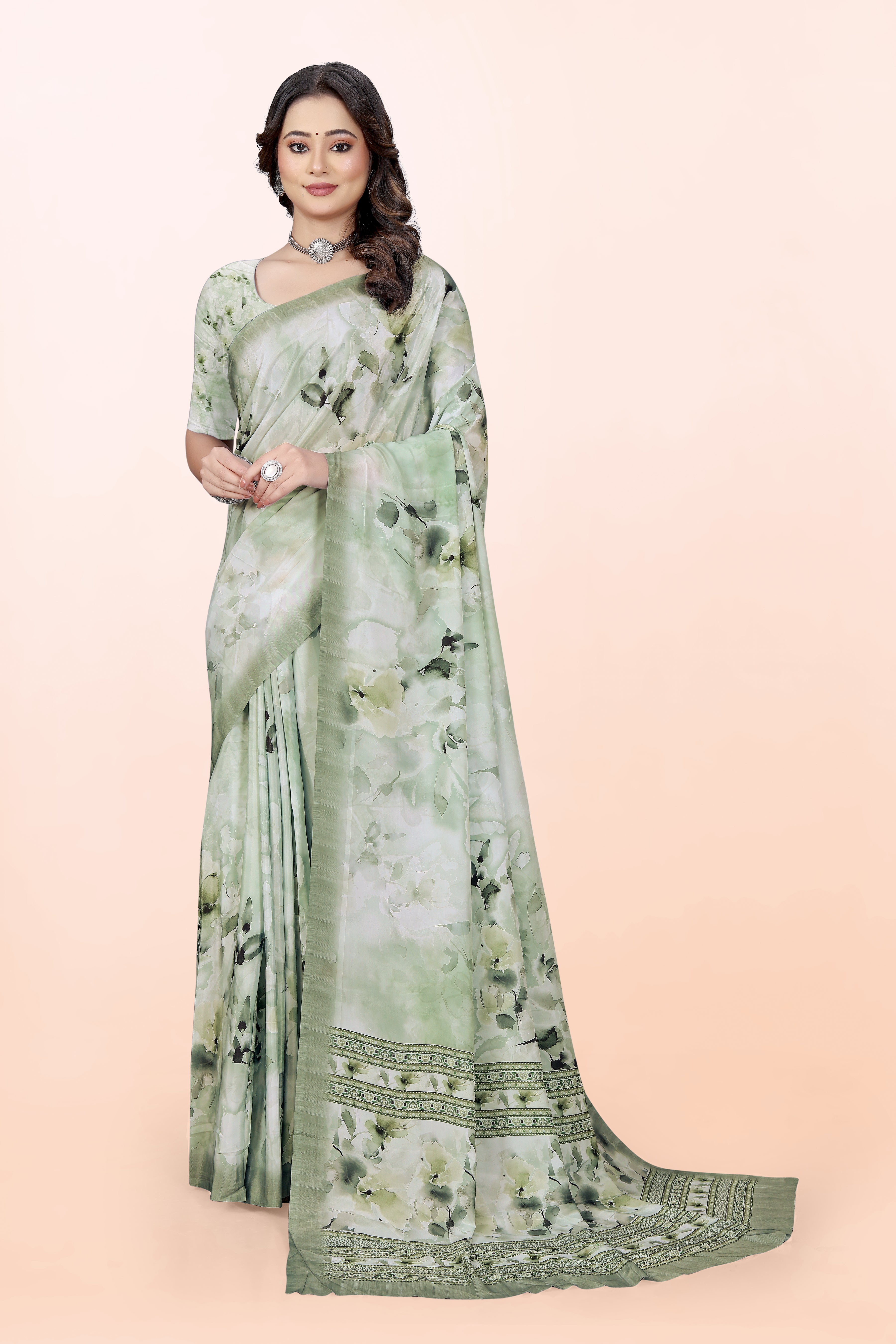 Dolly Grass Green Crepe Saree