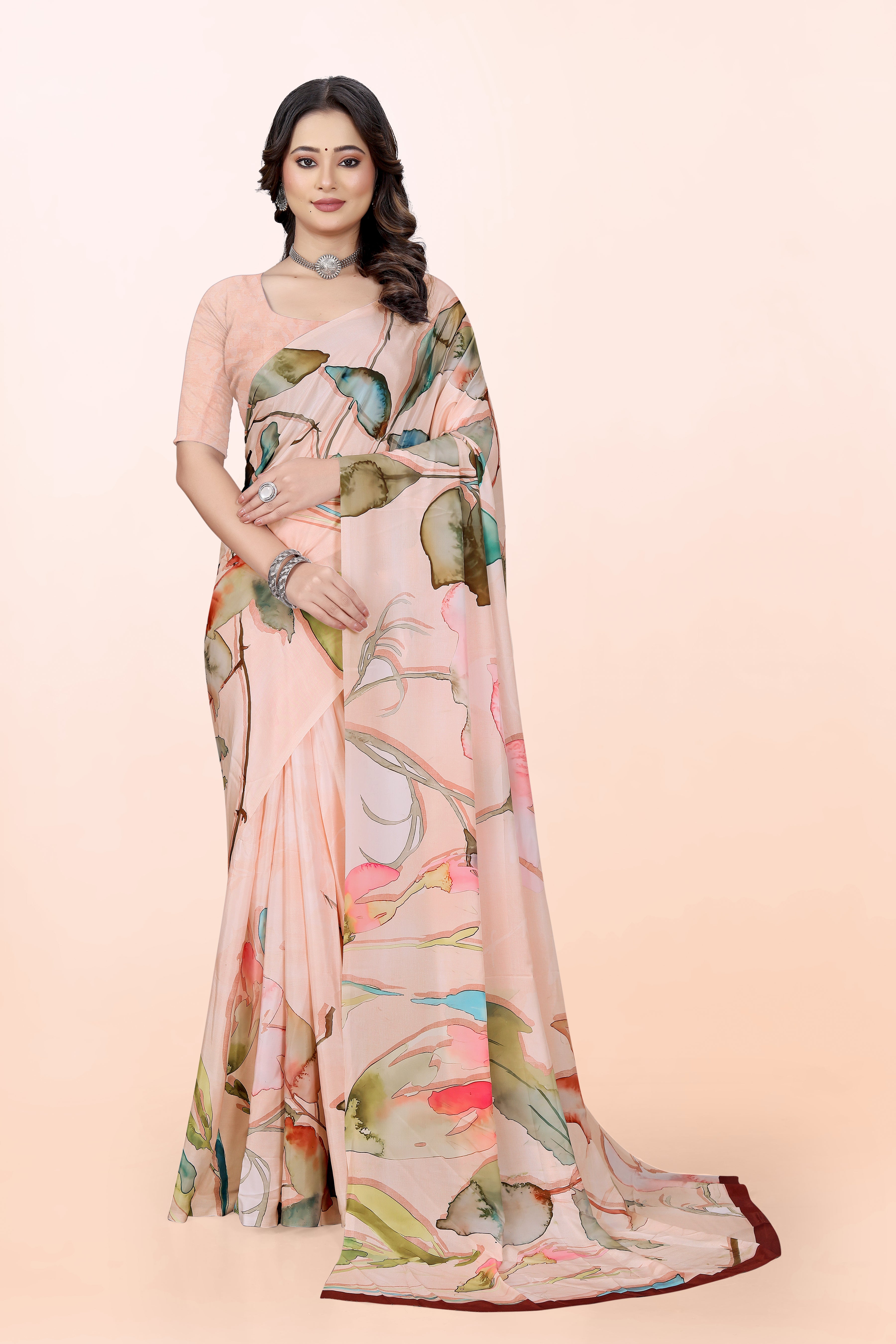 Dolly Floral peach Crepe Saree