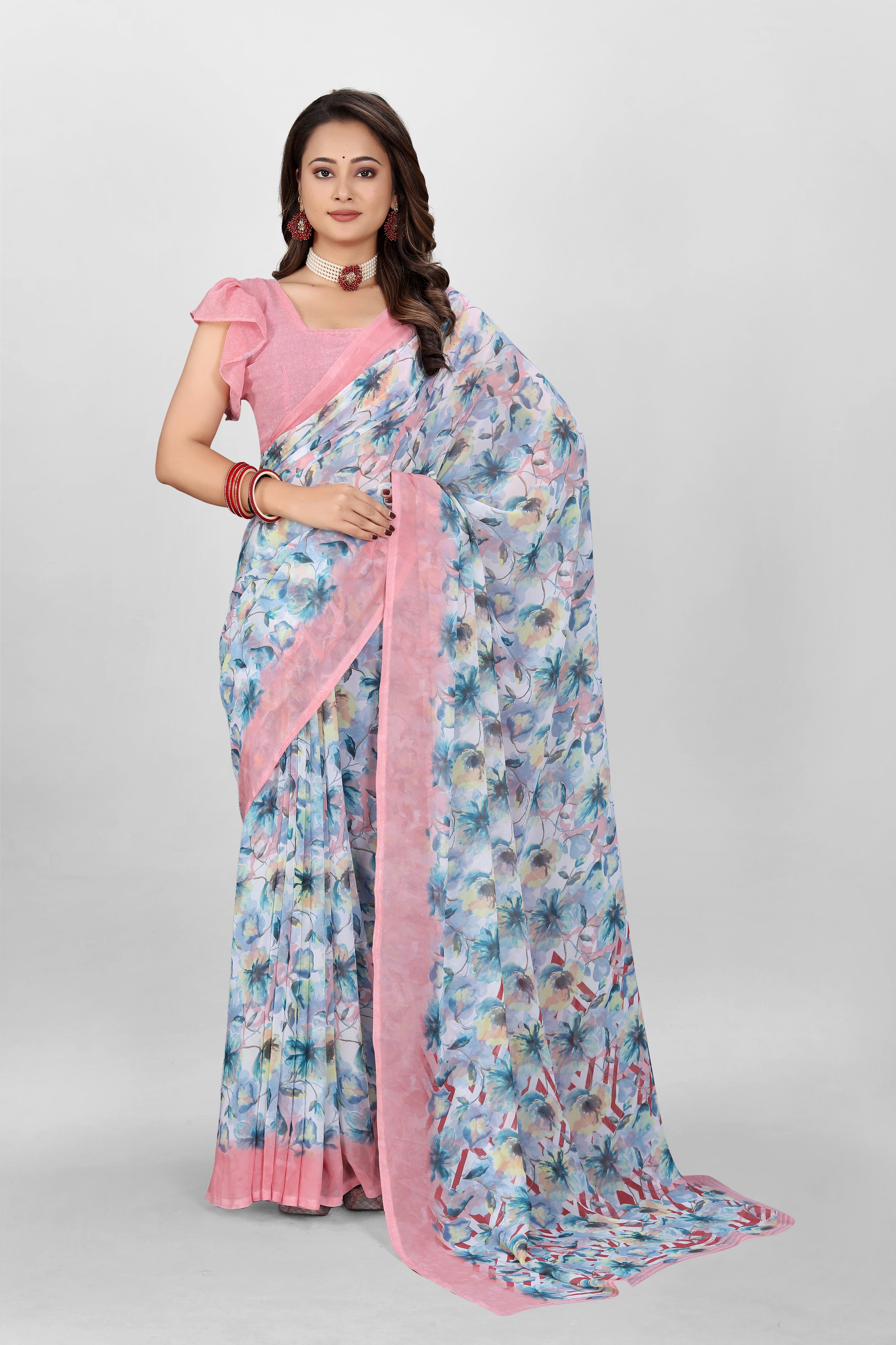 Peacock Blue Srishti Georgette Saree
