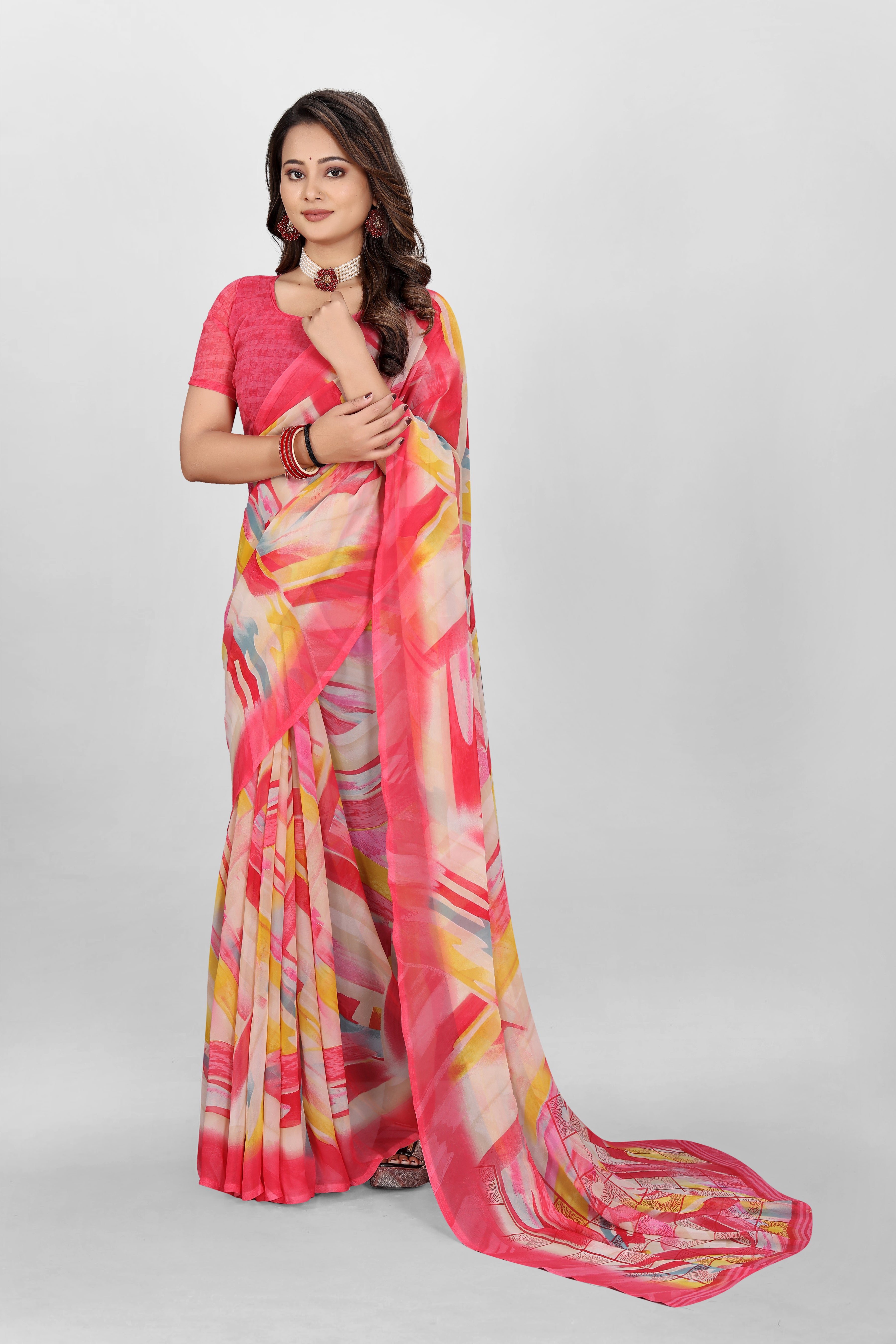 Watermelon Pink Srishti Georgette Saree