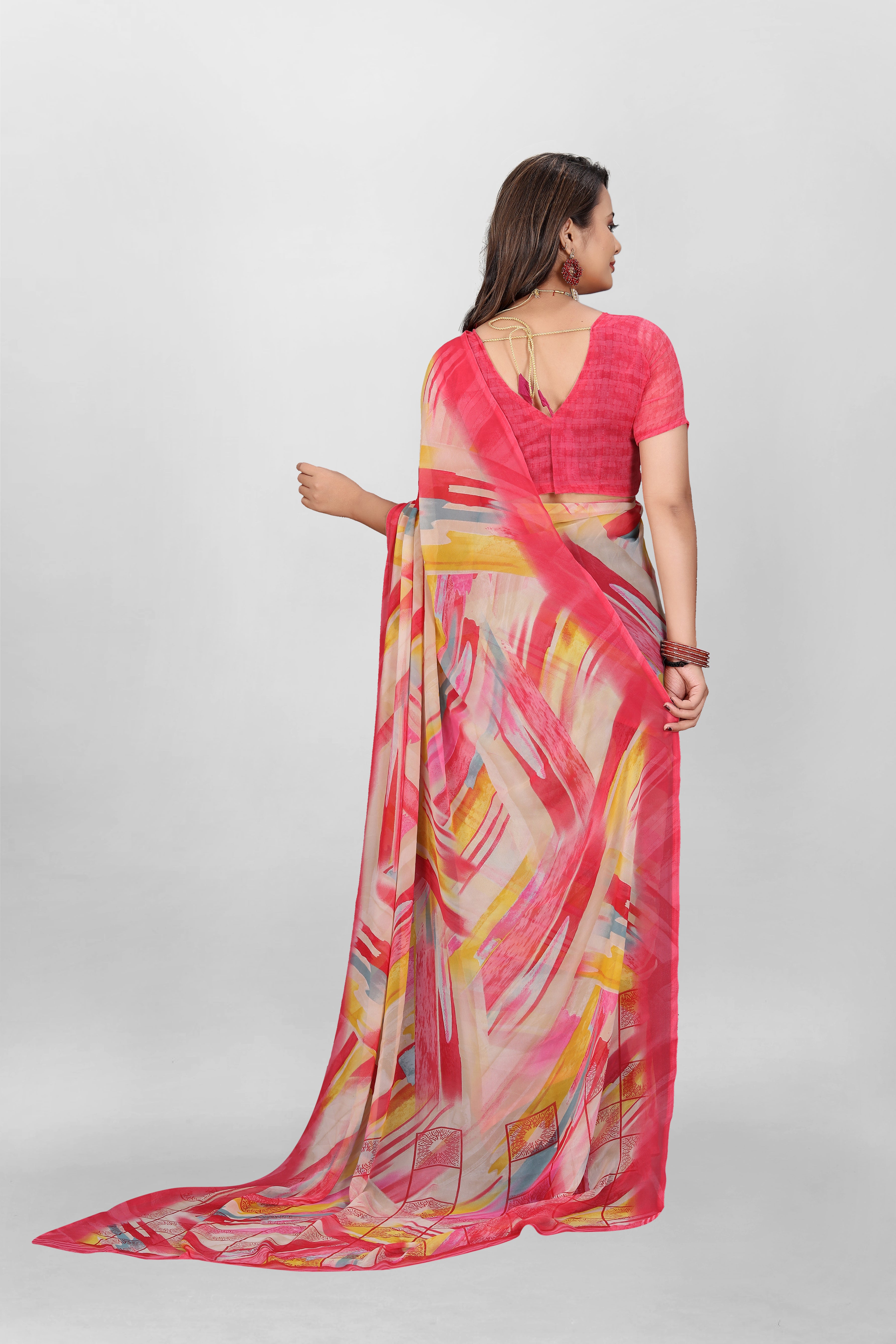 Watermelon Pink Srishti Georgette Saree