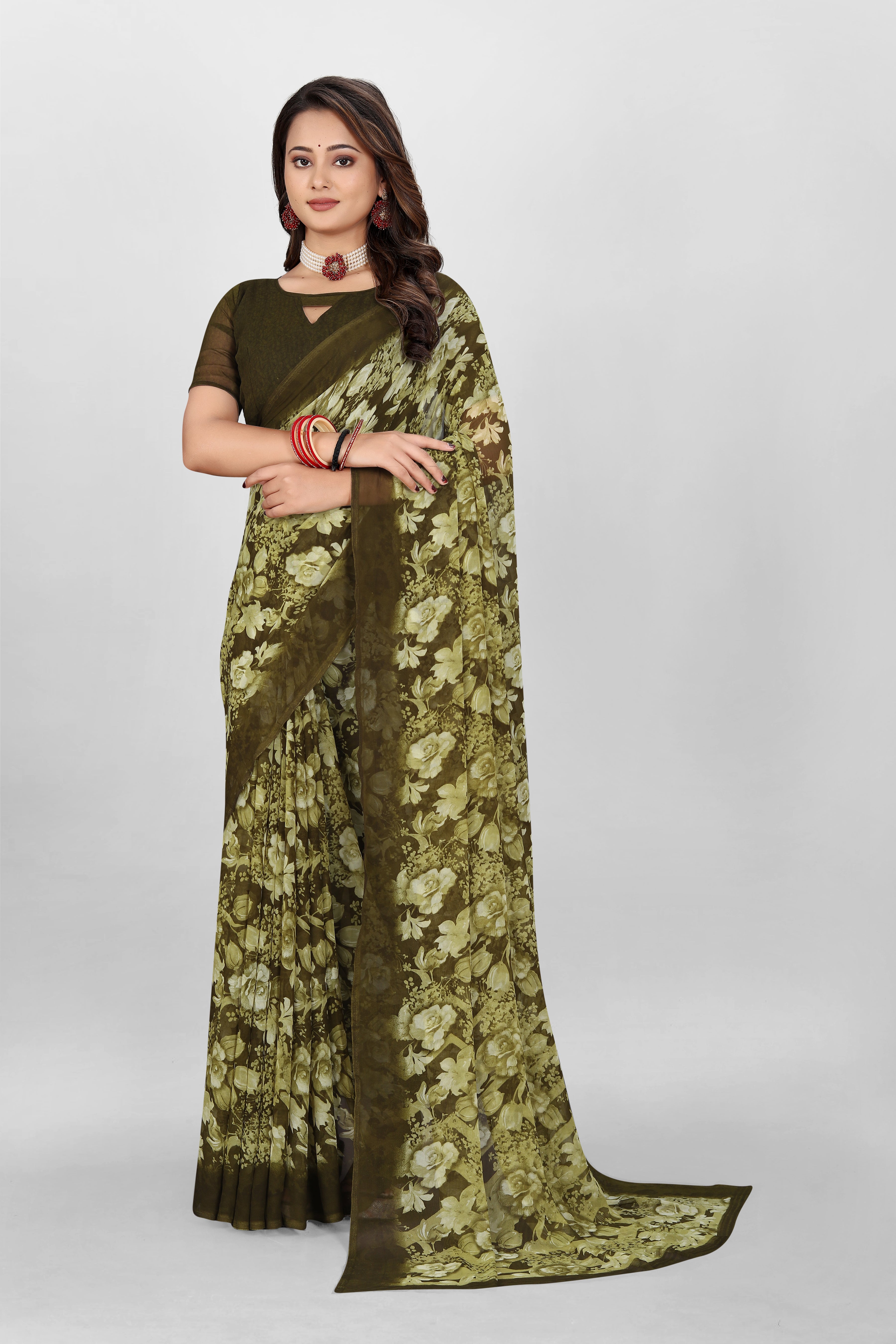 Olive Green Srishti Georgette Saree