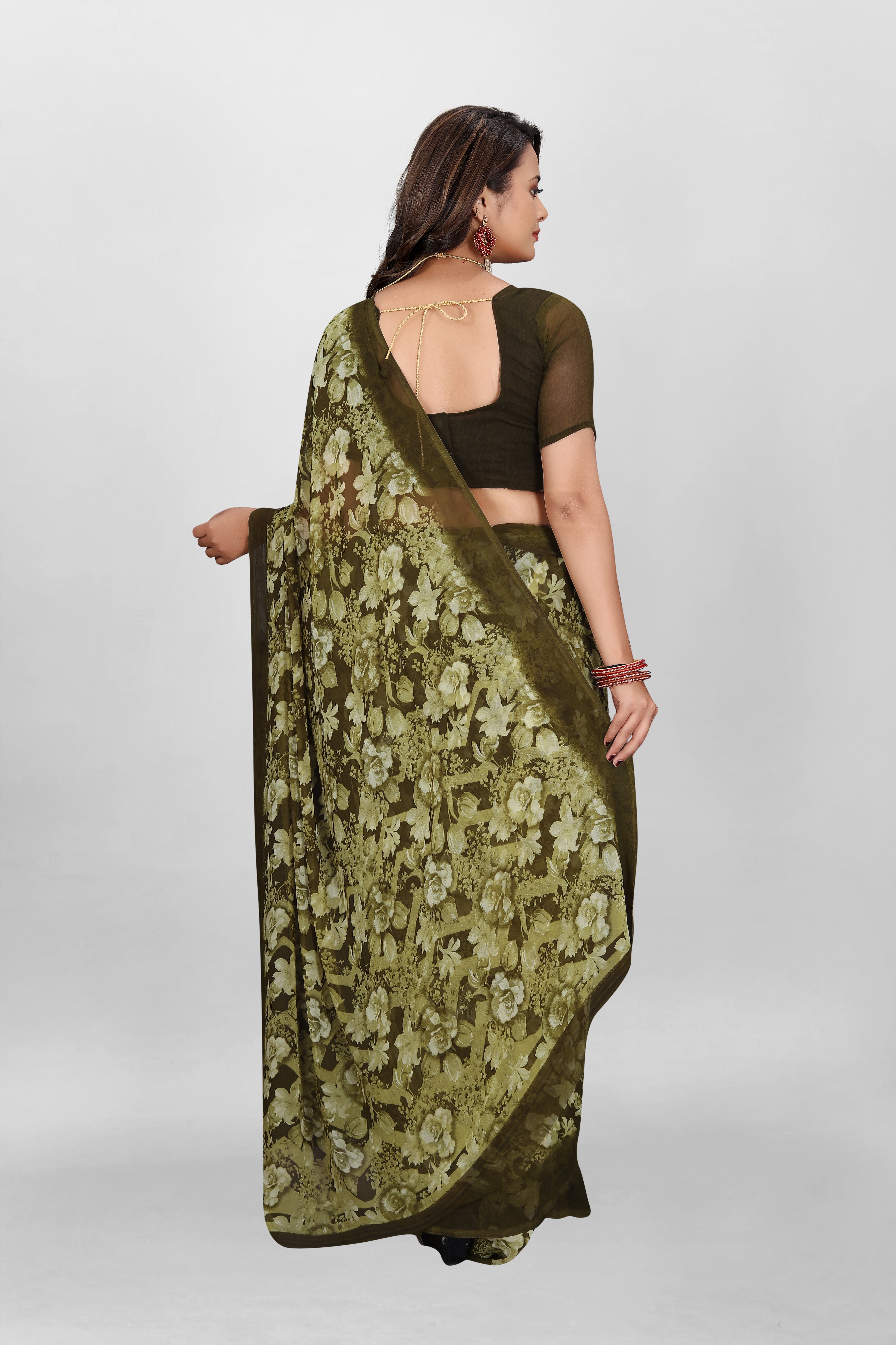 Olive Green Srishti Georgette Saree