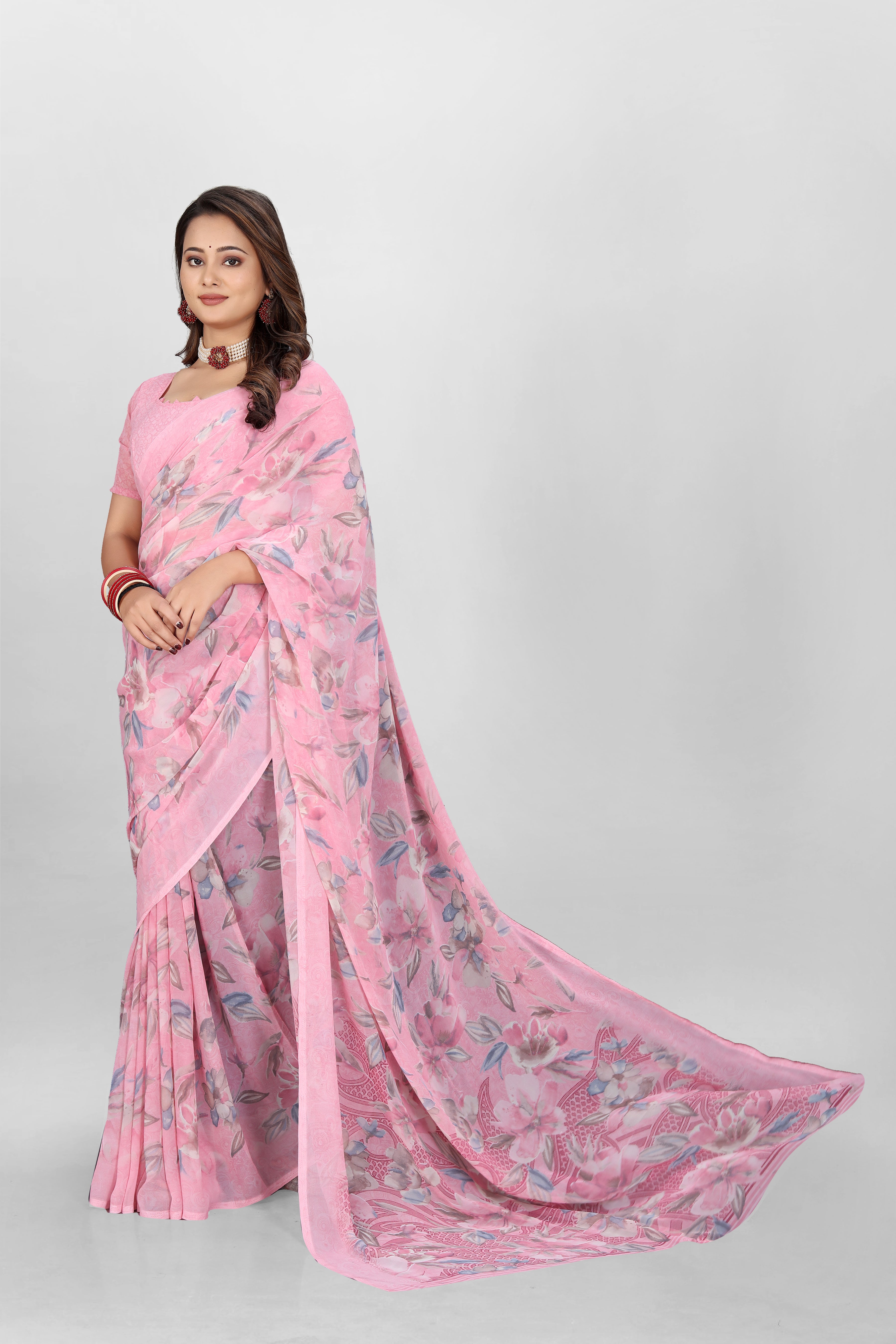 Baby Pink Srishti Georgette Saree